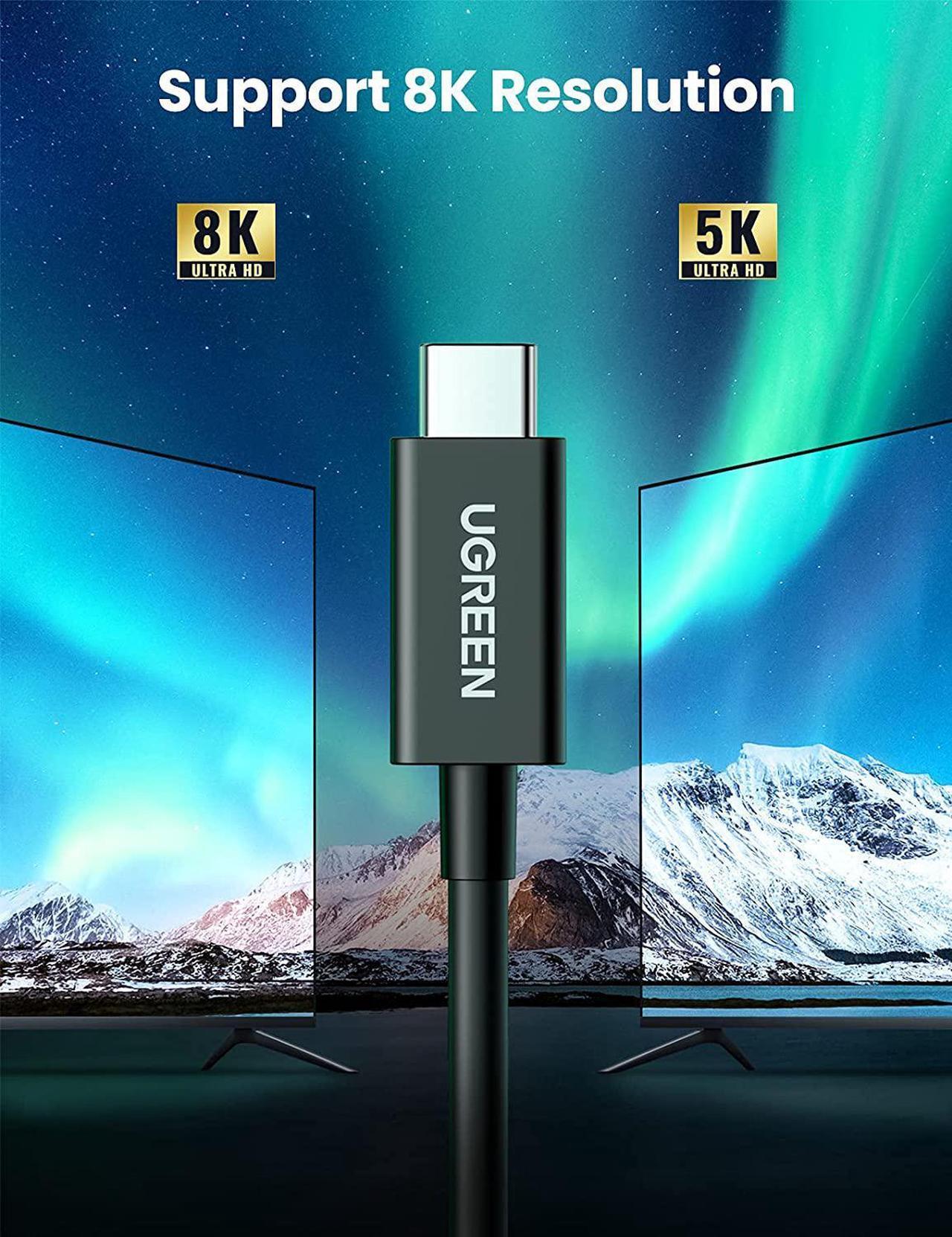 Alt view image 2 of 7 - UGREEN Thunderbolt 4 Cable, 2.6FT USB-C to USB-C Cable with 100W Fast Charging and 8K Video, Compatible with Thunderbolt 3, USB4 and USB-C, MacBook, eGpu, USB-C Docking Stations