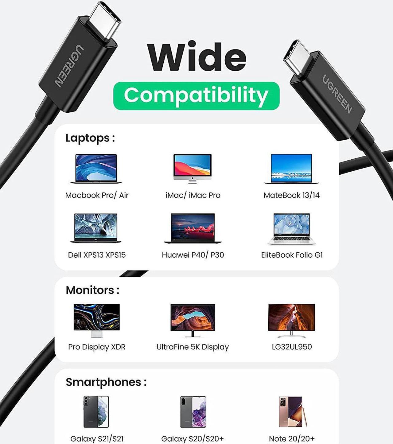 Alt view image 6 of 7 - UGREEN Thunderbolt 4 Cable, 2.6FT USB-C to USB-C Cable with 100W Fast Charging and 8K Video, Compatible with Thunderbolt 3, USB4 and USB-C, MacBook, eGpu, USB-C Docking Stations