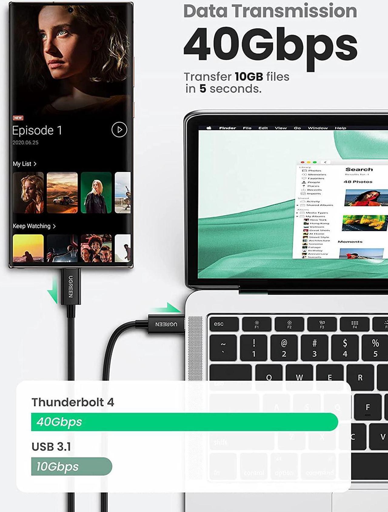 Alt view image 3 of 7 - UGREEN Thunderbolt 4 Cable, 2.6FT USB-C to USB-C Cable with 100W Fast Charging and 8K Video, Compatible with Thunderbolt 3, USB4 and USB-C, MacBook, eGpu, USB-C Docking Stations