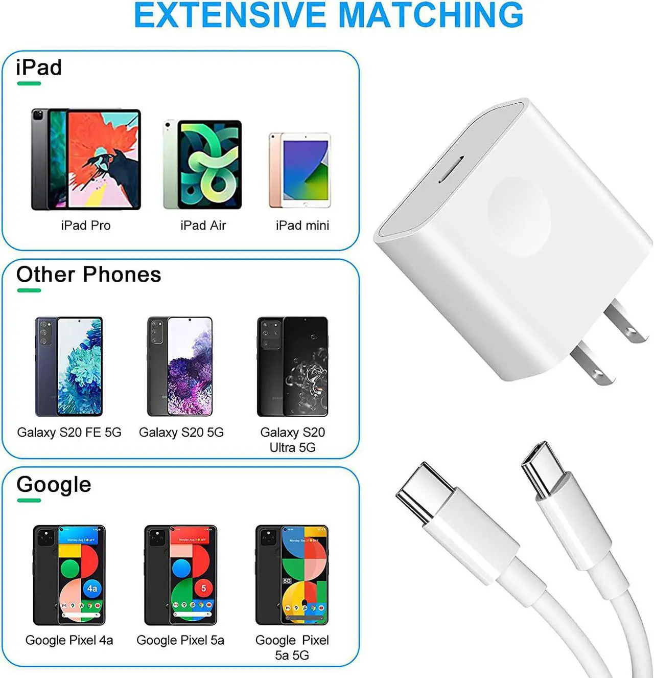 Alt view image 5 of 6 - 20W USB C Fast Charger for iPhone 15, iPad Pro 12.9, 2018-2022,iPad Pro 11 inch, iPad Air 5th/4th, 2022 iPad 10th Generation, iPad Mini 6, Pixel 5/2X /3XL,with 6.6foot USB C to C Charging Cable