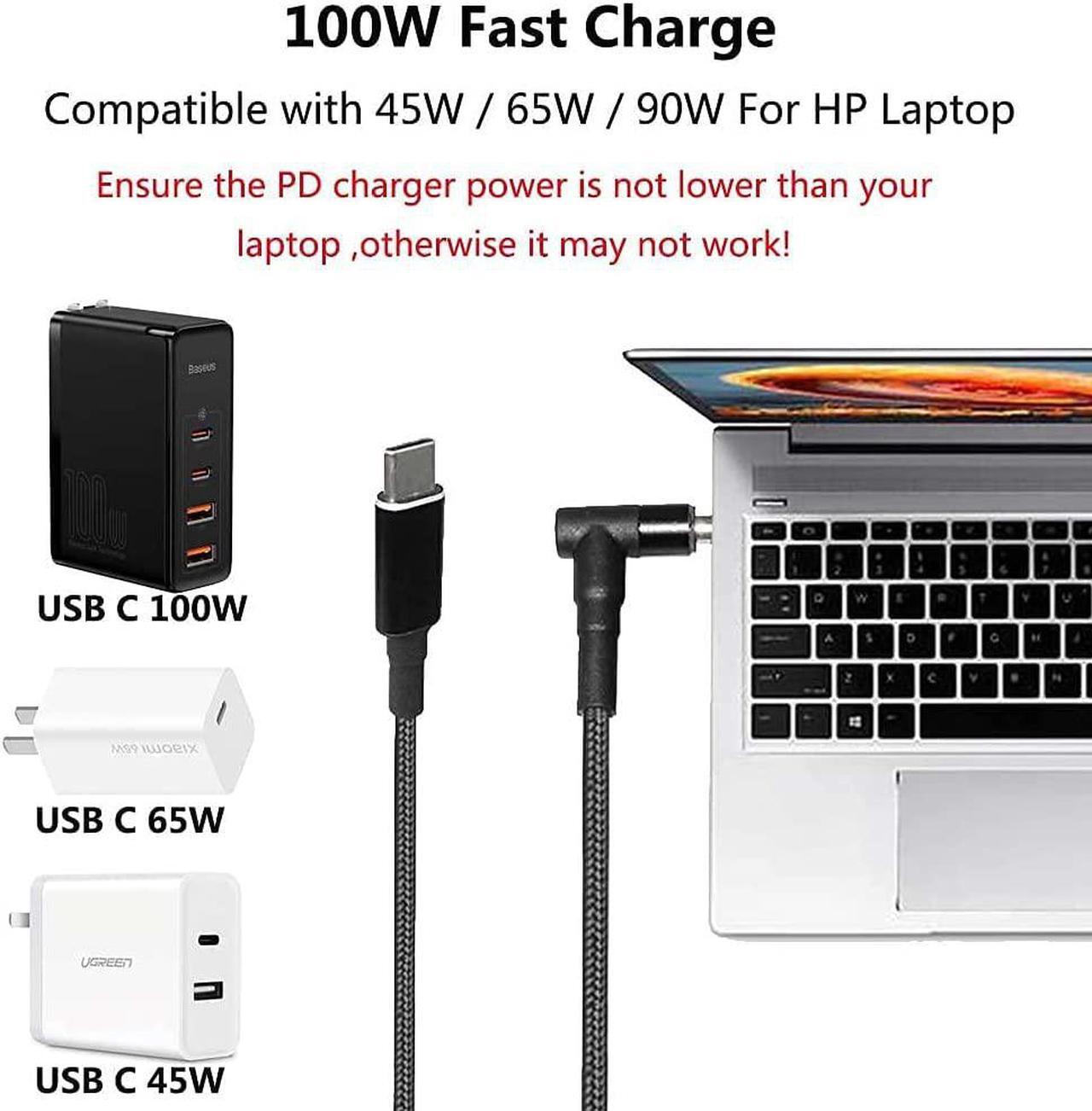 Alt view image 2 of 7 - USB C to 4.5mm Laptop Charging Cable Adapter Male Type C to Right Angle DC 4.5 x 3.0mm Converter 6.5ft 100W PD Power Charger Supply Extension Cord for Stream 11 13 14 15 Pavilion Spectre Chromebook HP