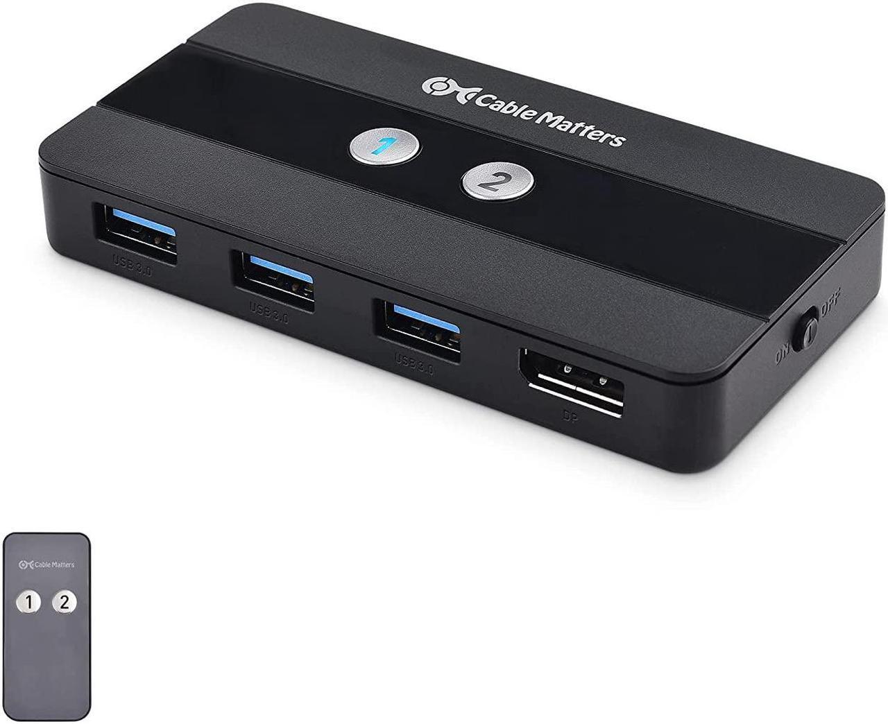 Main image of Cable Matters USB 3.0 KVM Switch DisplayPort 1.4 for 2 Computers with 8K@60Hz / 4K@120Hz Display Port Video & 3X 5Gbps USB Ports, FreeSync, G-SYNC and HDR Support - RF Remote Control Switch