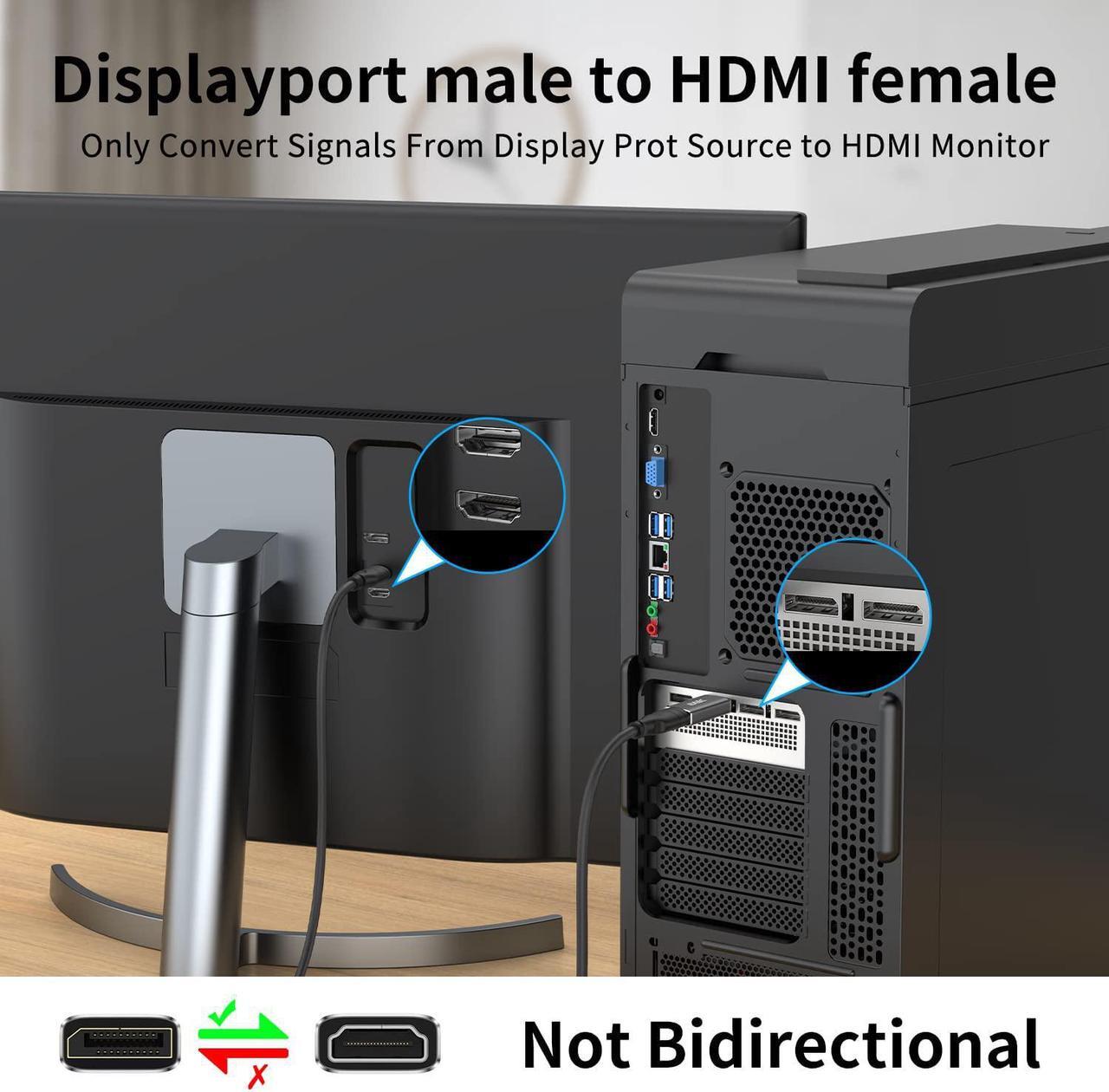 Alt view image 2 of 7 - Displayport to HDMI Adapter 4K 24K Gold Plated Displayport DP to HDMI Female ConverterUni-Directional Display Port to HDMI Converter Compatible for  HP  &More- Grey