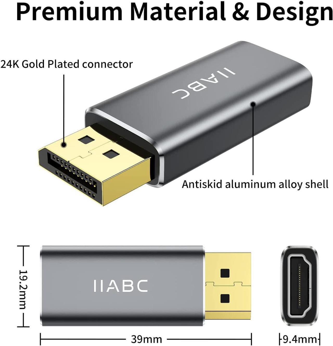 Alt view image 5 of 7 - Displayport to HDMI Adapter 4K 24K Gold Plated Displayport DP to HDMI Female ConverterUni-Directional Display Port to HDMI Converter Compatible for  HP  &More- Grey