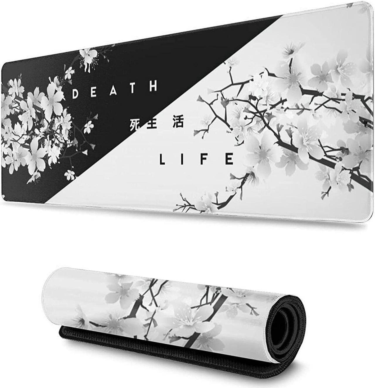 Gaming Mouse Pad Black and White Cherry Blossom XXL XL Large Mouse Pad Mat Long Extended Mousepad Desk Pad Non-Slip Rubber Mice Pads Stitched Edges (31.5x11.8x0.12 Inch)