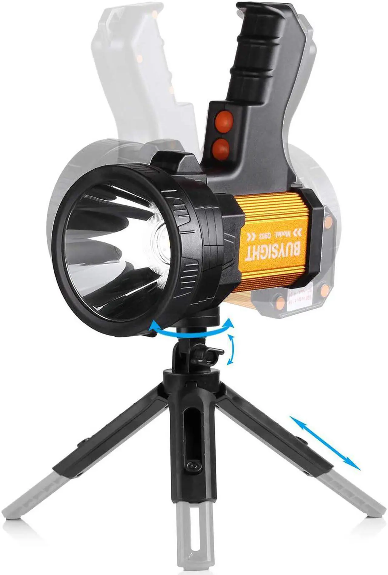 Alt view image 5 of 7 - BUYSIGHT Rechargeable Spotlight,Spot Lights Hand held 1000,000 lumens Large Flashlight Handheld Spotlight Lightweight and Super Bright Flashlight (Aluminium_Alloy Golden)