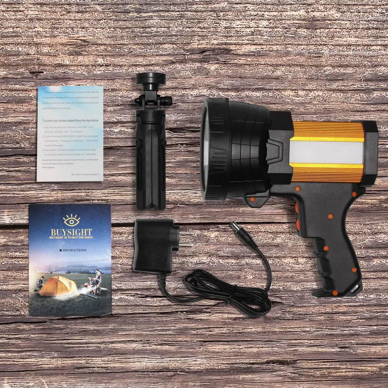 Alt view image 7 of 7 - BUYSIGHT Rechargeable Spotlight,Spot Lights Hand held 1000,000 lumens Large Flashlight Handheld Spotlight Lightweight and Super Bright Flashlight (Aluminium_Alloy Golden)