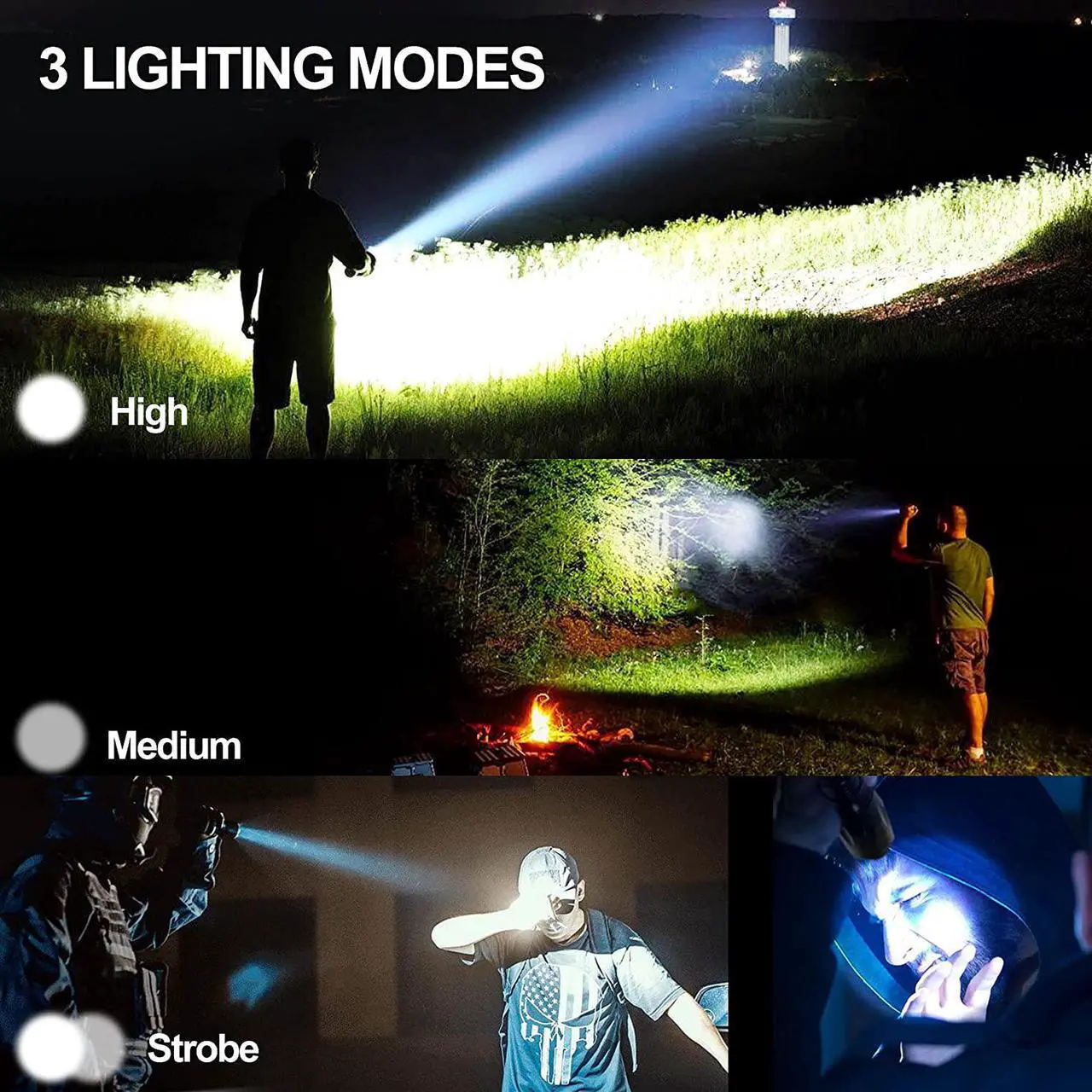 Alt view image 3 of 7 - Worlds Smallest Brightest Flashlight High Lumen 1000000 Military Rechargeable Zoom Searchlights Lantern Combo with Red Light Optional for Kids Camping Hiking Daily Use Car Hunting Fishing, Black
