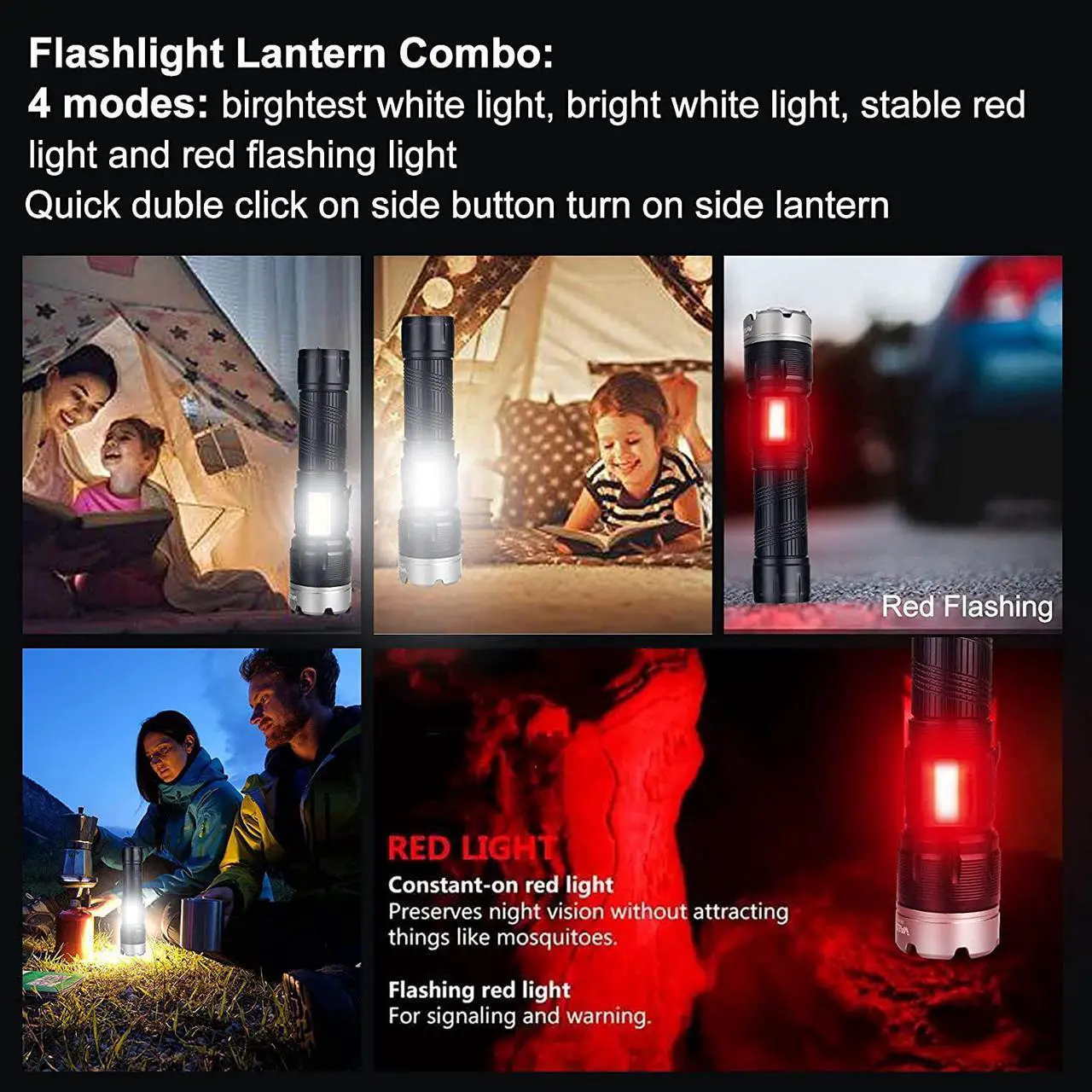 Alt view image 6 of 7 - Worlds Smallest Brightest Flashlight High Lumen 1000000 Military Rechargeable Zoom Searchlights Lantern Combo with Red Light Optional for Kids Camping Hiking Daily Use Car Hunting Fishing, Black