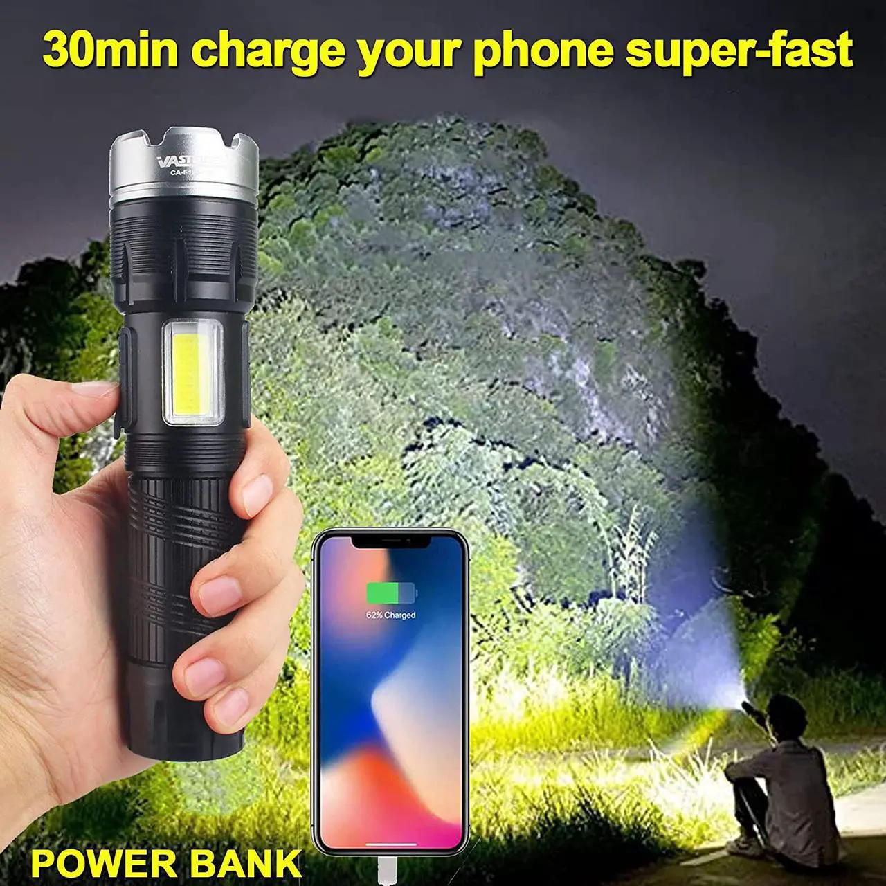 Alt view image 4 of 7 - Worlds Smallest Brightest Flashlight High Lumen 1000000 Military Rechargeable Zoom Searchlights Lantern Combo with Red Light Optional for Kids Camping Hiking Daily Use Car Hunting Fishing, Black