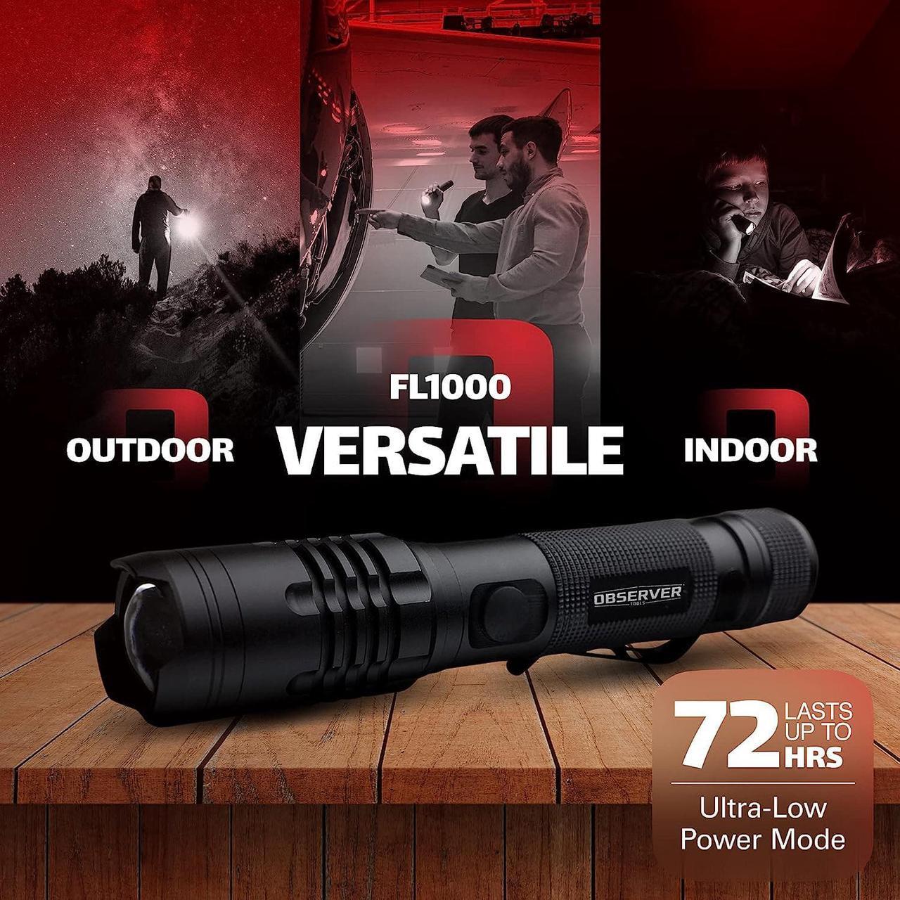 Alt view image 7 of 7 - Observer Tools 1200 Lumen LED Flashlight Rechargeable- LED Tactical Flashlight with Power Bank, Dual Power- Lightweight IP67 Waterproof Flashlights for Emergencies Hiking First Responders