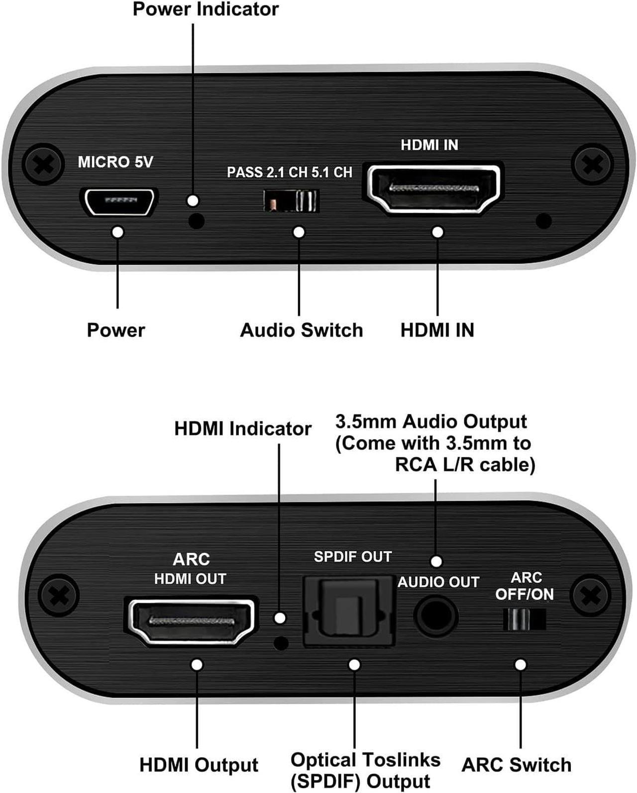 Alt view image 6 of 7 - avedio Links 4K@60Hz HDMI Audio Extractor, HDMI to HDMI + Optical Toslink SPDIF + 3.5mm AUX Stereo Audio Out, HDMI Audio Converter Adapter Splitter Support HDCP2.2 Full HD 1080P 3D
