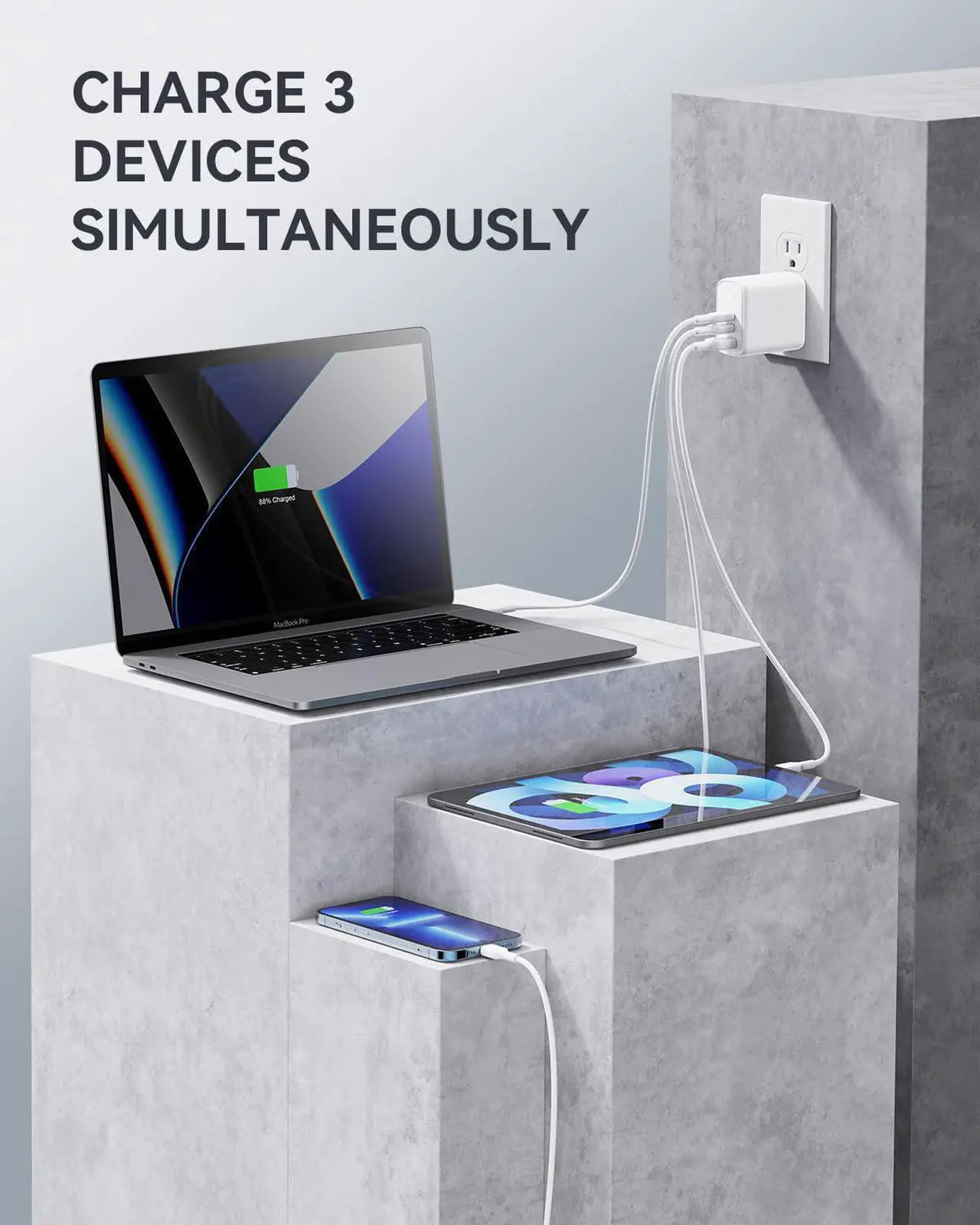 Alt view image 2 of 6 - USB C Charger 65W PPS 3-Port GaN Fast Charger Block Compact Foldable Wall Charger for MacBook Pro/Air  XPS 13 iPad Pro iPhone 14/13 Pro Max Galaxy S22 /S21 Pixel & More