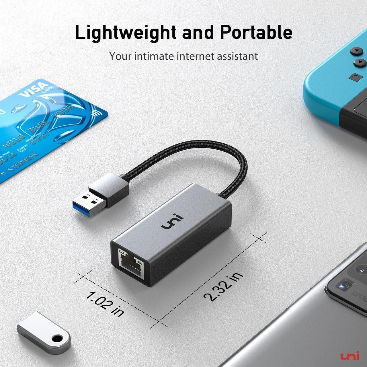 Alt view image 6 of 6 - USB Ethernet Adapter, uni USB 3.0 to 100/1000 Gigabit Ethernet LAN Network Adapter for Gaming, Driver Free RJ45 Compatible with Nintendo Switch, Laptop, PC, Chrome OS, Windows 8/7/XP/10, macOS, Linux