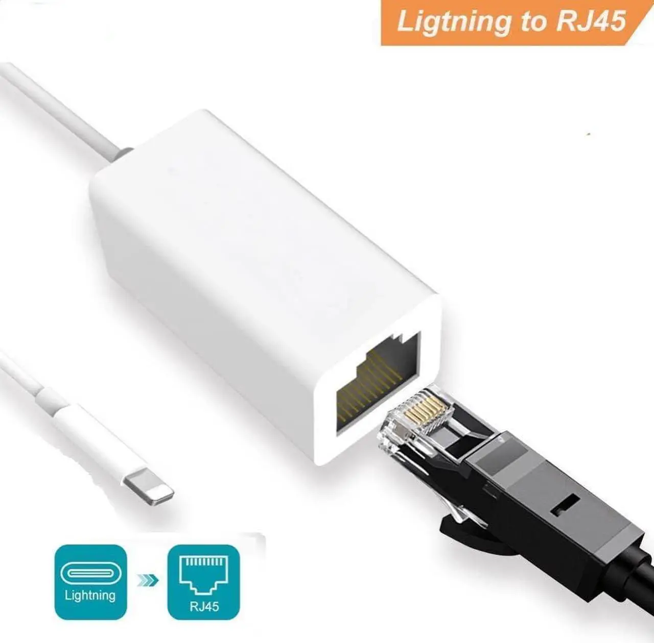 Alt view image 2 of 7 - [Apple MFi Certified] Lightning to Ethernet Adapter,RJ45 Ethernet LAN Network Adapter Cable with 8 Pin Connector Compatible with iPhone 13/12/11/XS/XR/X/8/7/iPad/iPod, Plug and Play, Supports 100Mbps