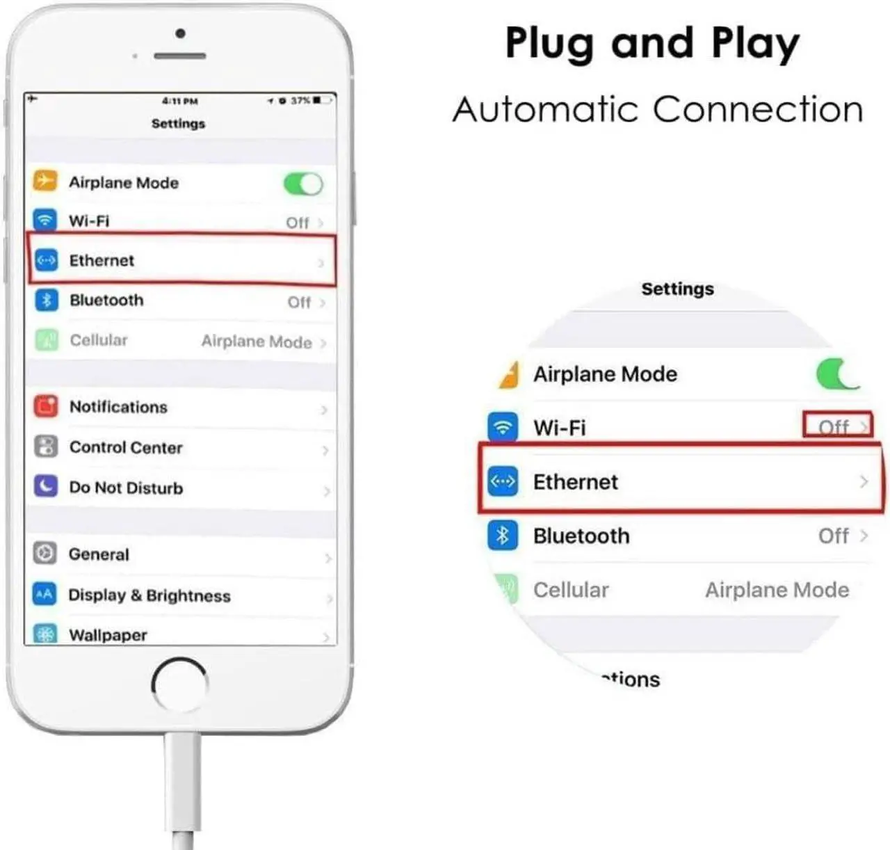 Alt view image 7 of 7 - [Apple MFi Certified] Lightning to Ethernet Adapter,RJ45 Ethernet LAN Network Adapter Cable with 8 Pin Connector Compatible with iPhone 13/12/11/XS/XR/X/8/7/iPad/iPod, Plug and Play, Supports 100Mbps