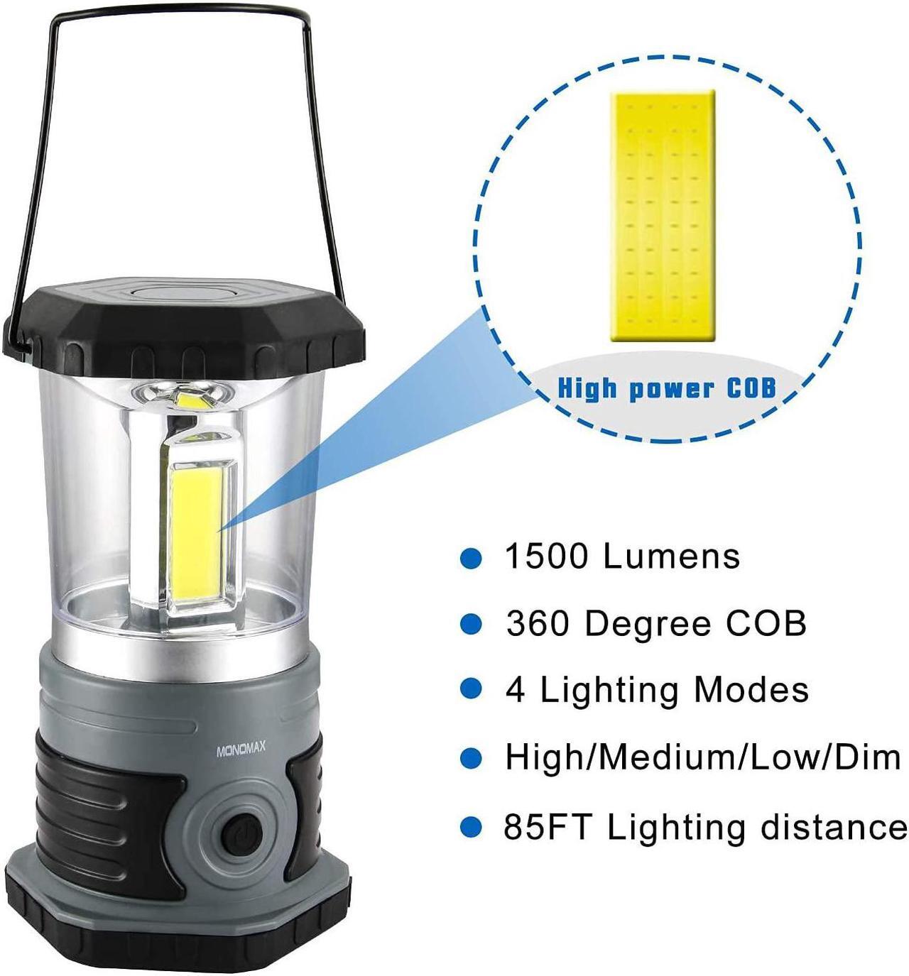 Alt view image 4 of 7 - LED Camping Lantern Battery Powered 1500 Lumen COB Camping Light 4*D Batteries(Included) Perfect for Camp Hiking Emergency Kit