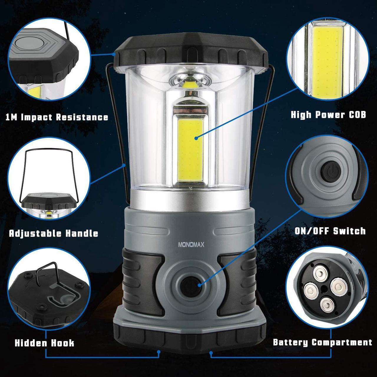 Alt view image 3 of 7 - LED Camping Lantern Battery Powered 1500 Lumen COB Camping Light 4*D Batteries(Included) Perfect for Camp Hiking Emergency Kit