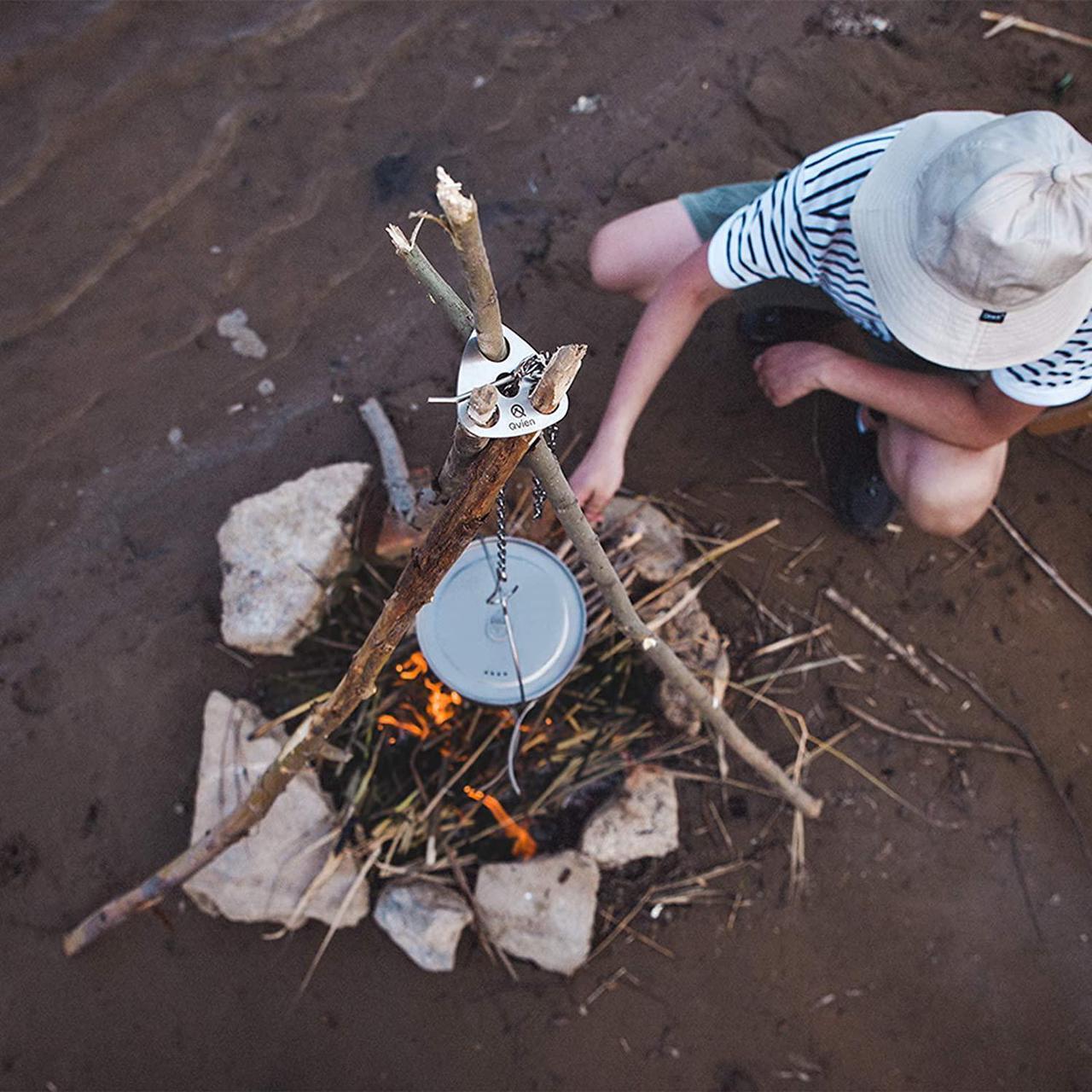 Alt view image 2 of 6 - Camping Tripod board - Turn Branches into Campfire Tripod, Stainless Steel Campfire Support Plate with Adjustable Chain for Hanging Cookware - Perfect Camping Accessories for Outdoor Cooking