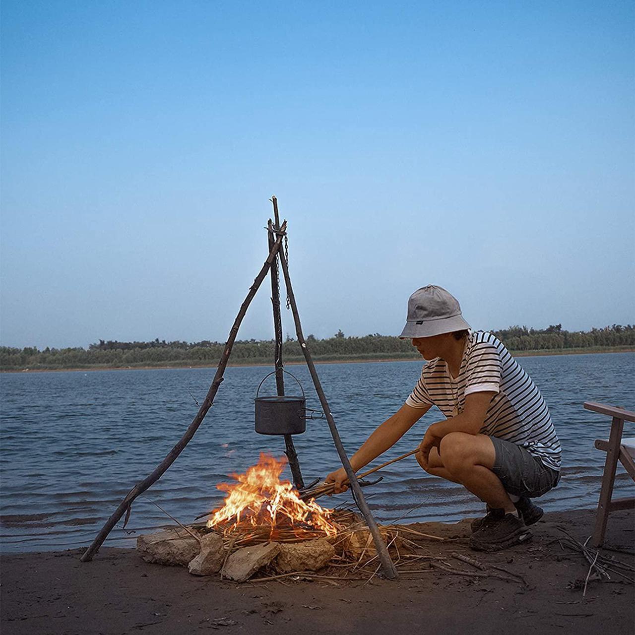 Alt view image 4 of 6 - Camping Tripod board - Turn Branches into Campfire Tripod, Stainless Steel Campfire Support Plate with Adjustable Chain for Hanging Cookware - Perfect Camping Accessories for Outdoor Cooking