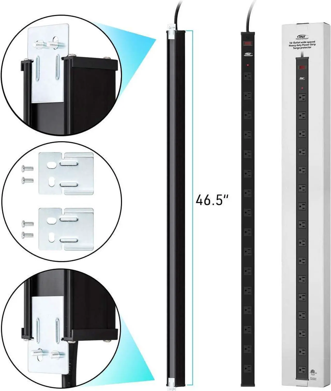 Alt view image 7 of 7 - CRST Heavy Duty Surge Protector Power Strip Wide Spaced 16-Outlet 15 Feet Long Extension Cord Power with Circuit Breaker 1800 Joule for Home, Office, Commercial