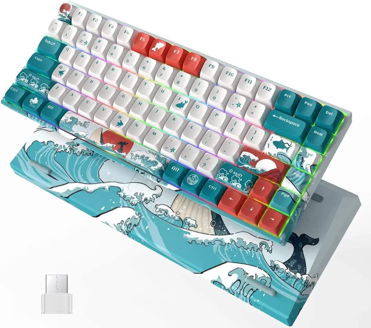 Alt view image 2 of 5 - COSTOM XVX M84 75% Wireless/Wired Mechanical Keyboard, Compact 84 Keys Hot Swappable Gaming Keyboard, N-Key Rollover RGB Custom Keyboard for Windows Mac PC Gamer (Coral Sea, Gateron Yellow Switch)