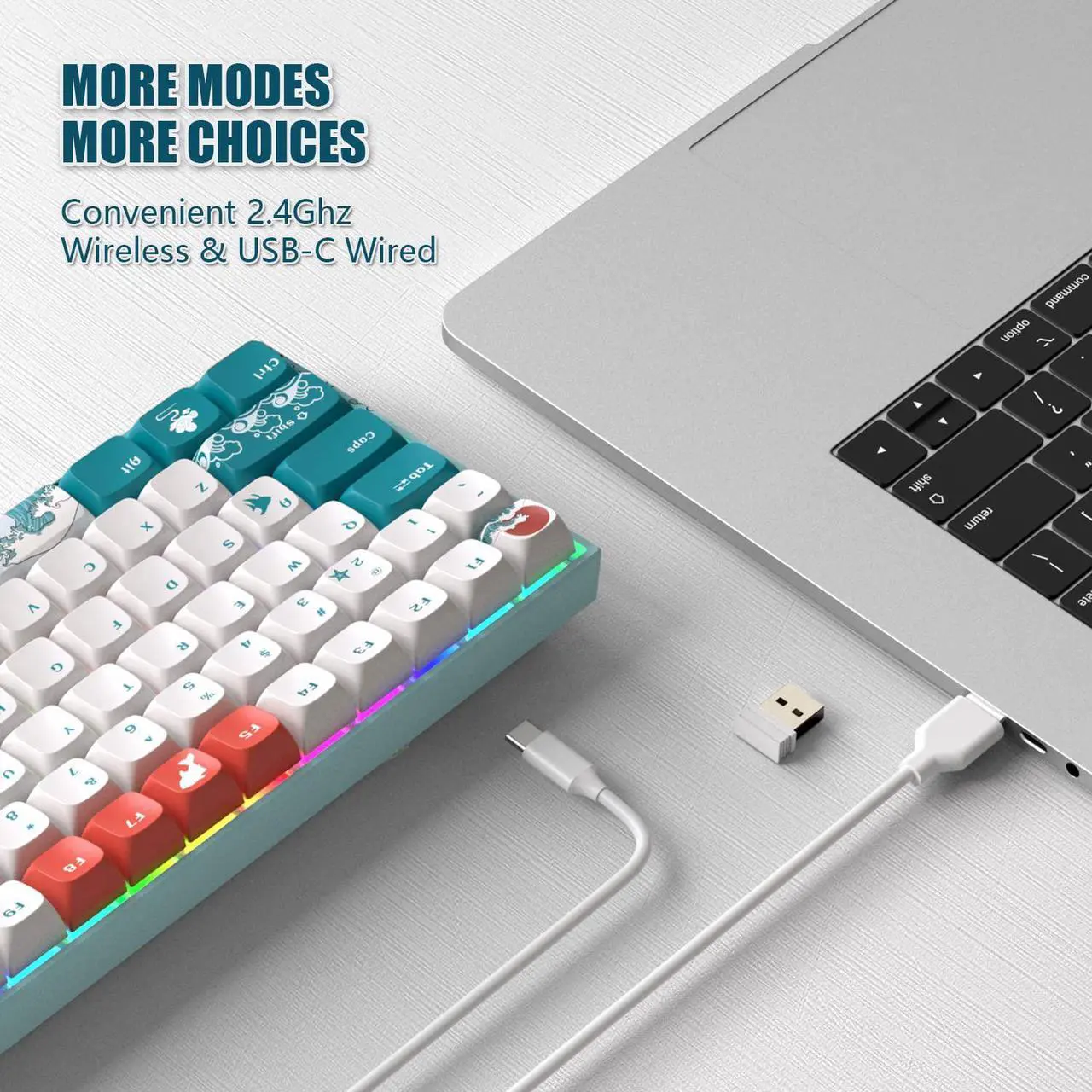 Alt view image 3 of 5 - COSTOM XVX M84 75% Wireless/Wired Mechanical Keyboard, Compact 84 Keys Hot Swappable Gaming Keyboard, N-Key Rollover RGB Custom Keyboard for Windows Mac PC Gamer (Coral Sea, Gateron Yellow Switch)