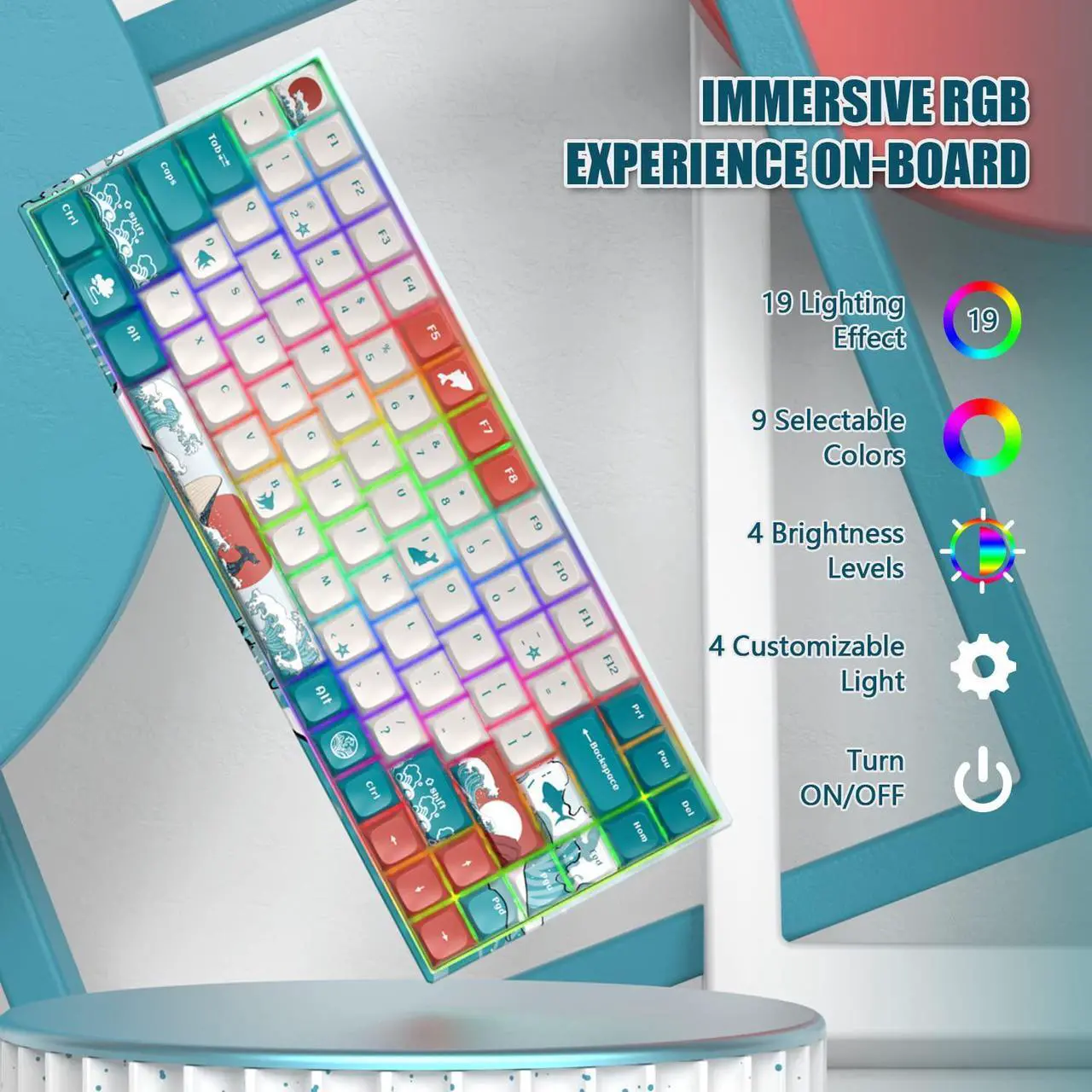 Main image of COSTOM XVX M84 75% Wireless/Wired Mechanical Keyboard, Compact 84 Keys Hot Swappable Gaming Keyboard, N-Key Rollover RGB Custom Keyboard for Windows Mac PC Gamer (Coral Sea, Gateron Yellow Switch)