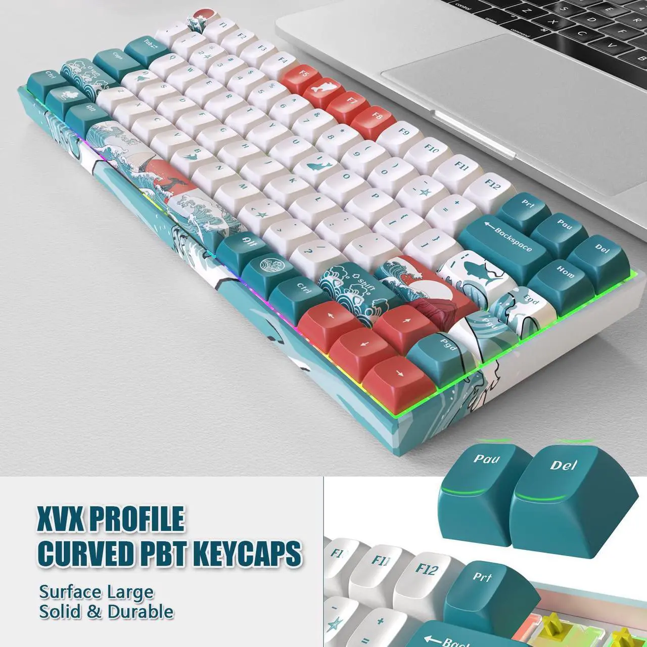 Alt view image 5 of 5 - COSTOM XVX M84 75% Wireless/Wired Mechanical Keyboard, Compact 84 Keys Hot Swappable Gaming Keyboard, N-Key Rollover RGB Custom Keyboard for Windows Mac PC Gamer (Coral Sea, Gateron Yellow Switch)