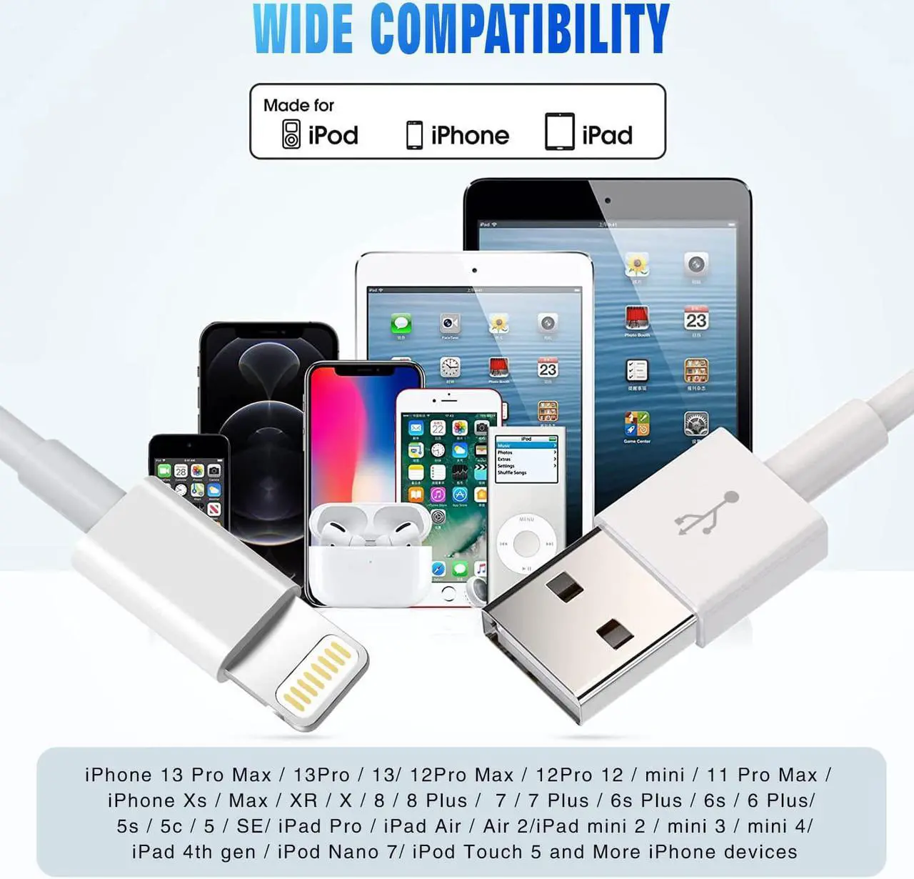Alt view image 7 of 7 - 3 Pack  MFi Certified Charger Cable 6ft Lightning to USB Cable Cord 6 Foot 2.4A Fast Charging  Phone Long Chargers for iPhone 13/12/11/11Pro/11Max/ X/XS/XR/XS Max/8/7/6