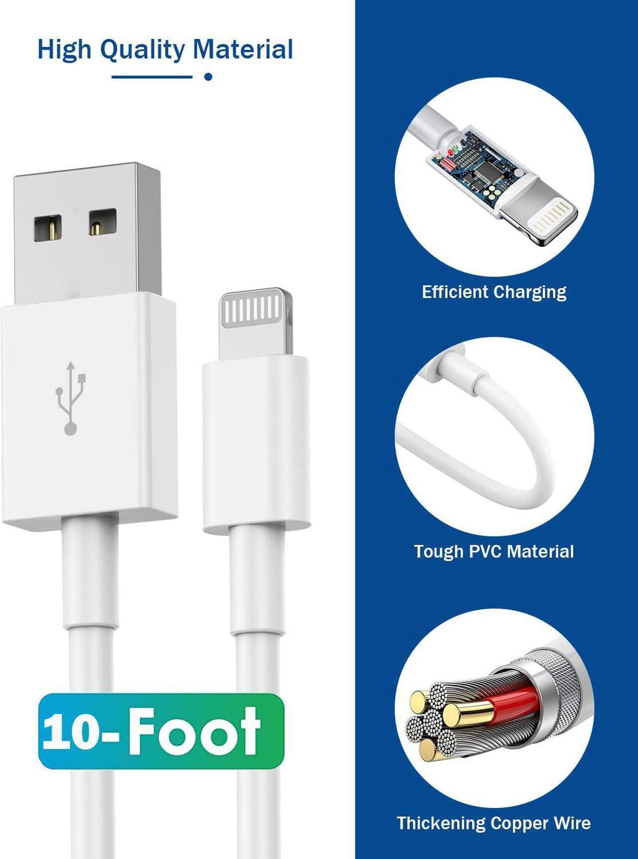 Alt view image 4 of 7 - iPhone Charger 10ft [MFi Certified] Long Lightning Cable Data Sync Charging Cords with USB Wall Charger Travel Plug Adapter for iPhone 13 12 11 Pro Max/SE 2020/X/XR/8/7/6/iPad and More(2Pack)