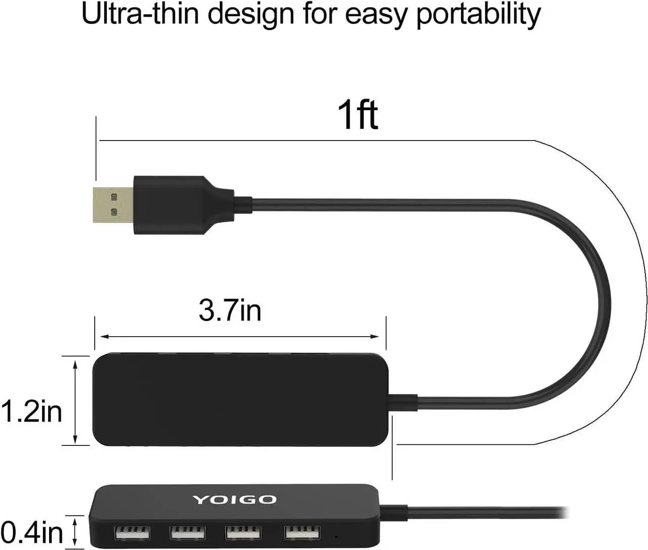 Alt view image 3 of 6 - USB hub,4 Port 2.0 USB Splitter Expander,USB hub for Laptop,MacBook,Surface Pro,PC, Flash Drive,Mobile HDD