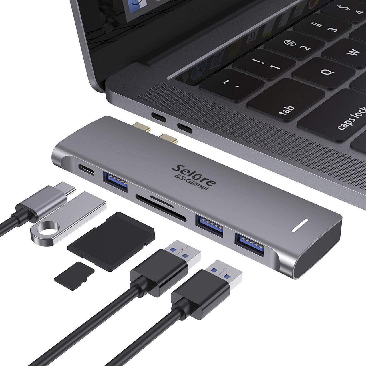 USB C Adapter for MacBook Pro/MacBook Air 2019 2018 13" 15" 16", 6 in 1 USB-C Hub with 3 USB 3.0 Ports, SD/TF Card Reader and 100W Thunderbolt 3 PD Port