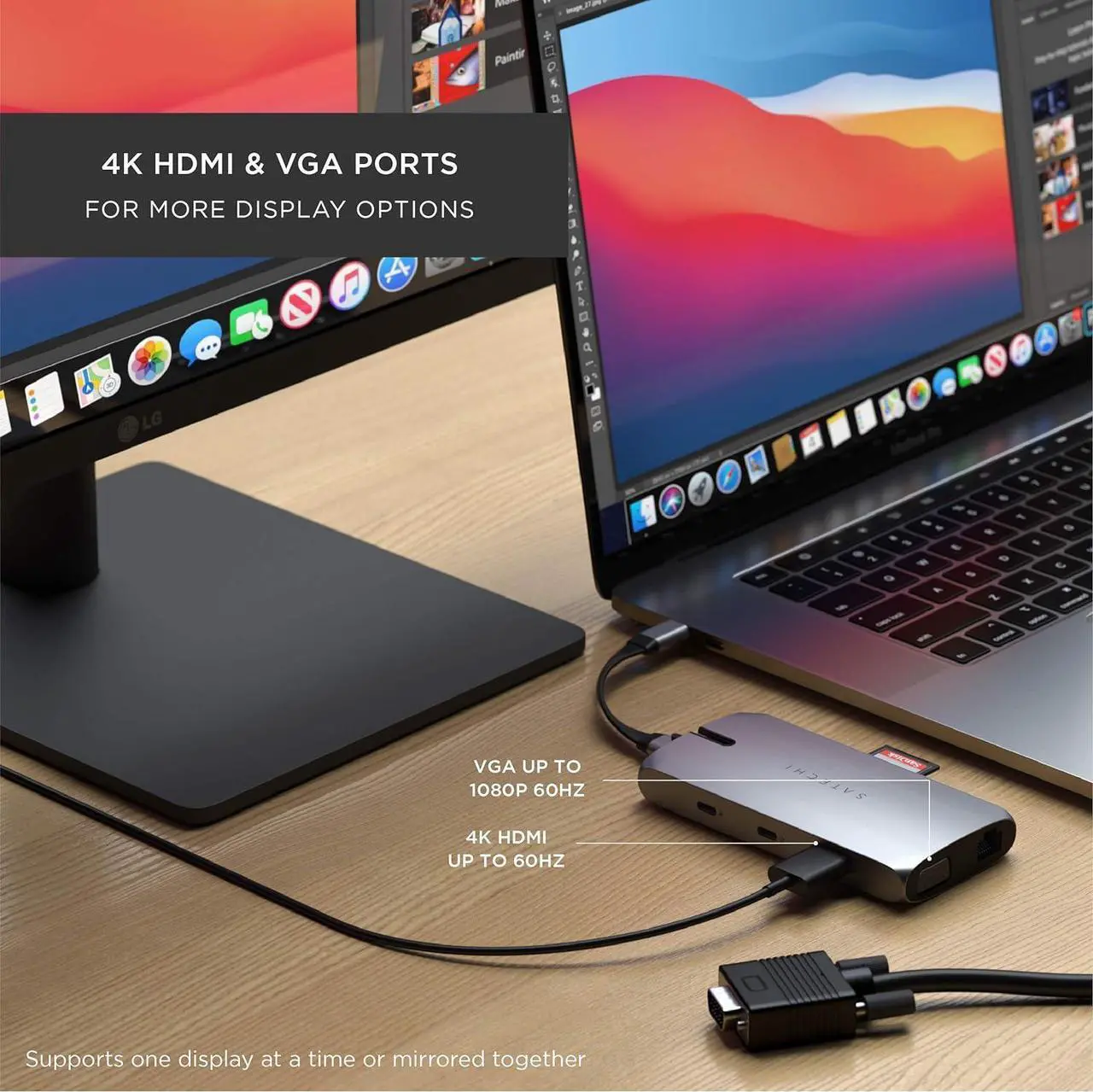 Alt view image 5 of 6 - Satechi USB C Hub Multiport Adapter, USB C Docking Station 9 in 1, 4K HDMI, 100W USB C PD Charging, USB C Data, 2 USB-A, GbE, Micro/SD Card Readers, VGA, for MacBook, Windows - Space Gray