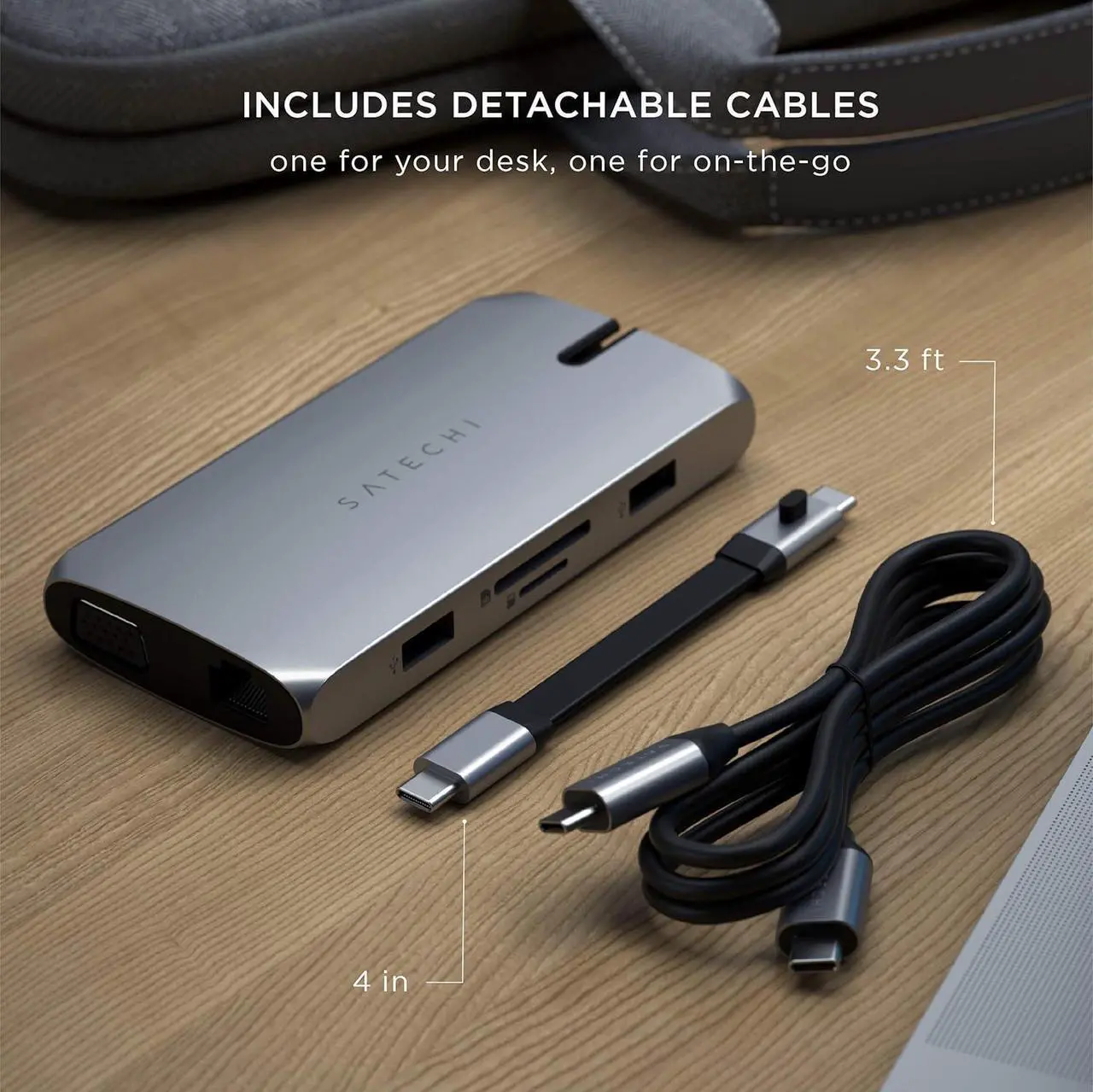 Alt view image 6 of 6 - Satechi USB C Hub Multiport Adapter, USB C Docking Station 9 in 1, 4K HDMI, 100W USB C PD Charging, USB C Data, 2 USB-A, GbE, Micro/SD Card Readers, VGA, for MacBook, Windows - Space Gray