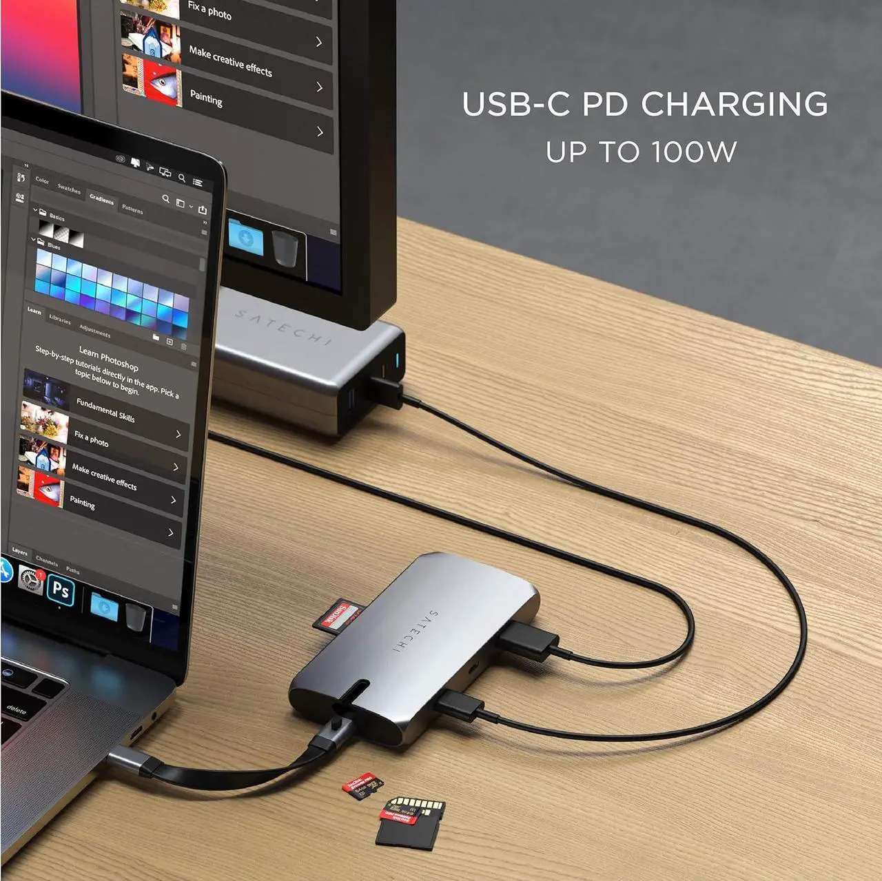 Alt view image 4 of 6 - Satechi USB C Hub Multiport Adapter, USB C Docking Station 9 in 1, 4K HDMI, 100W USB C PD Charging, USB C Data, 2 USB-A, GbE, Micro/SD Card Readers, VGA, for MacBook, Windows - Space Gray