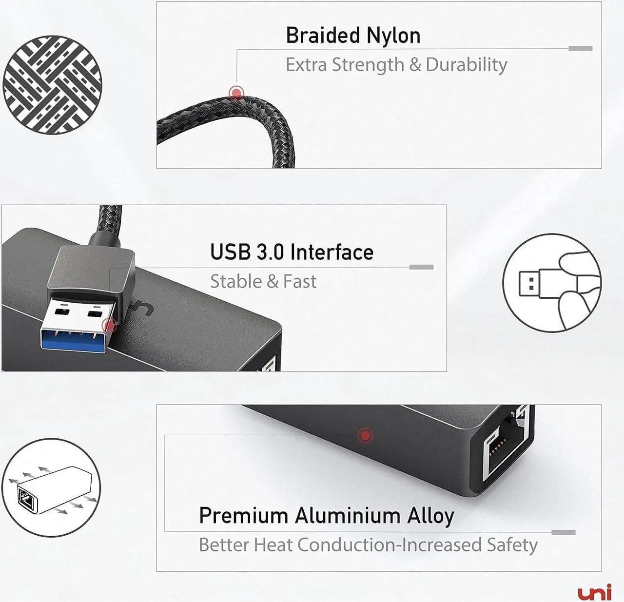 Alt view image 7 of 7 - USB to Ethernet Adapter, uni Driver Free USB 3.0 to Gigabit Ethernet LAN Network Adapter, 100/1000 Mbps RJ45 Internet Adapter Compatible with MacBook, Surface, Laptop PC with Windows, XP, Mac/Linux