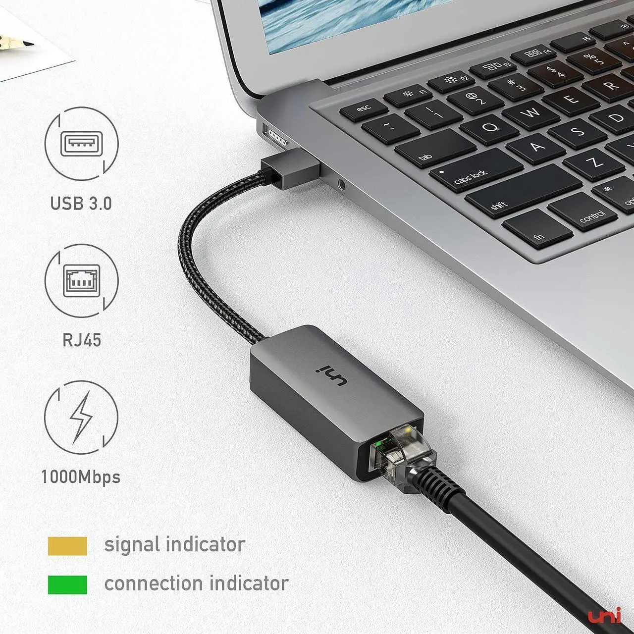 Alt view image 6 of 7 - USB to Ethernet Adapter, uni Driver Free USB 3.0 to Gigabit Ethernet LAN Network Adapter, 100/1000 Mbps RJ45 Internet Adapter Compatible with MacBook, Surface, Laptop PC with Windows, XP, Mac/Linux
