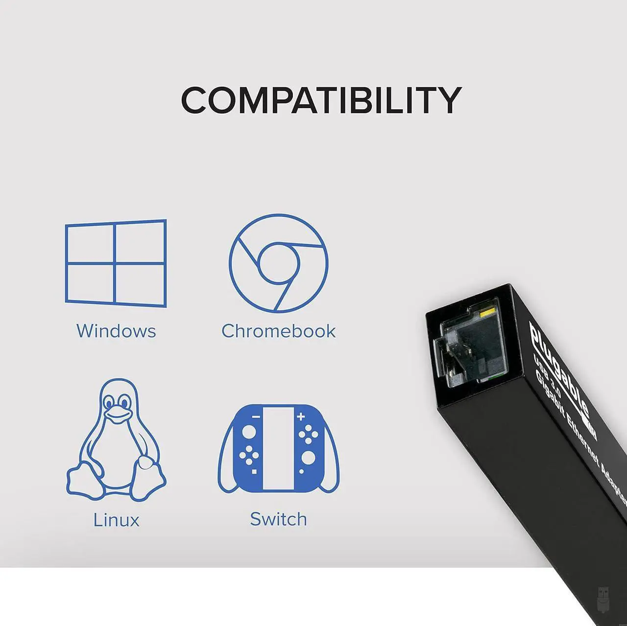 Alt view image 5 of 6 - Plugable USB to Ethernet Adapter, USB 3.0 to Gigabit Ethernet, Supports Windows 10, 8.1, 7, XP, Linux, Chrome OS