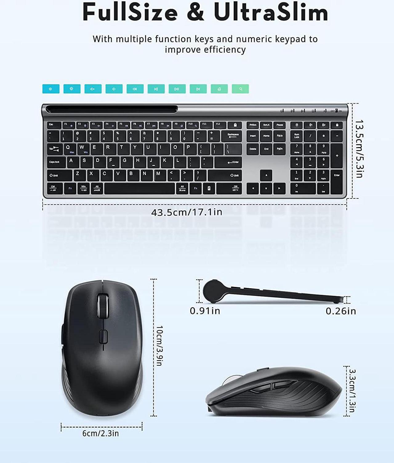 Alt view image 7 of 7 - Wireless Keyboard and Mouse Combo - Samsers Ultra Slim Rechargeable Dual-Mode (Bluetooth 5.0x2 +2.4G) Silent Keyboard and Mouse Set, Multi-Device Full-Size Compact Design for MacOS/iOS/Android/Windows