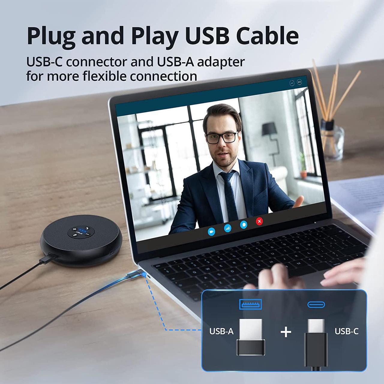 Alt view image 6 of 7 - EMEET USB Speakerphone, M1A Zoom Certified AI Mics 360°Voice Pickup USB Type C-A Plug&Play Computer Speakers with Microphone, Fast Mute Noise Reduction Echo Cancellation for 5-8 People for Zoom Teams