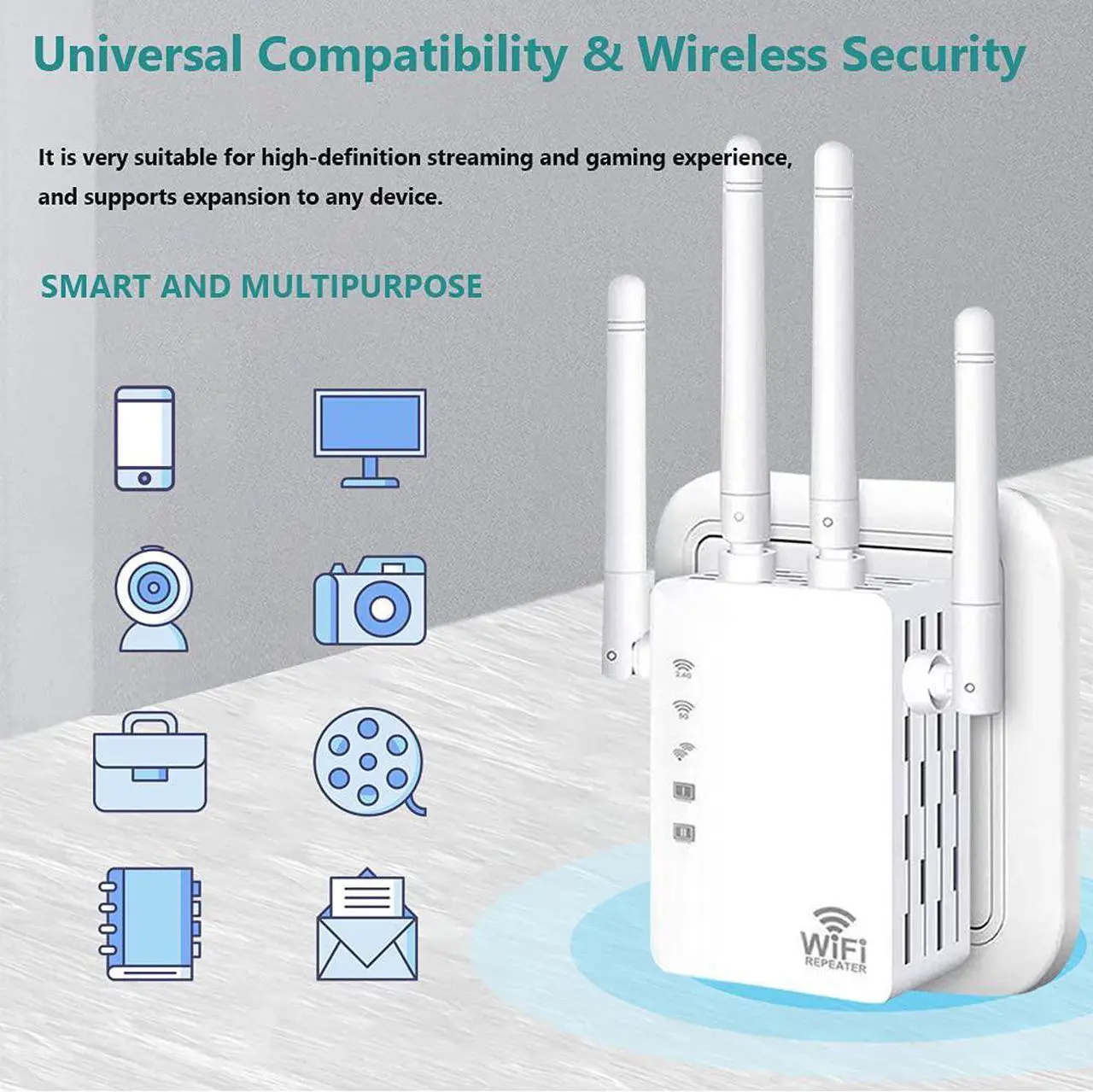 Alt view image 2 of 6 - 2023 WiFi Extender Signal Booster - for Home Covers Up to 9800 Sq.ft and 45 Devices, WiFi Booster with Ethernet Port, Easy Setup, Internet Range Extender - Compatible w/ Alexa, Fire Stick, Ring-a1