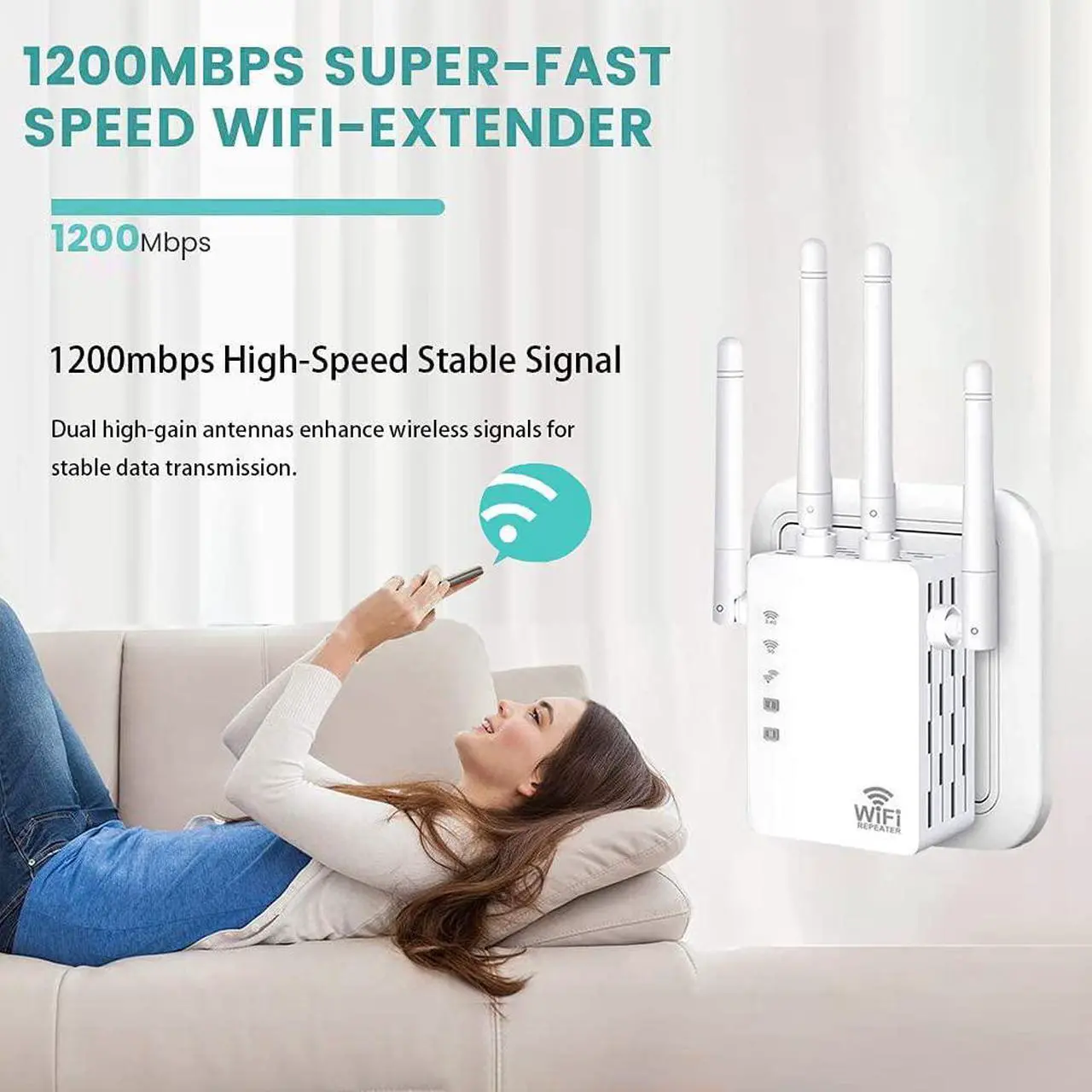 Alt view image 6 of 6 - 2023 WiFi Extender Signal Booster - for Home Covers Up to 9800 Sq.ft and 45 Devices, WiFi Booster with Ethernet Port, Easy Setup, Internet Range Extender - Compatible w/ Alexa, Fire Stick, Ring-a1