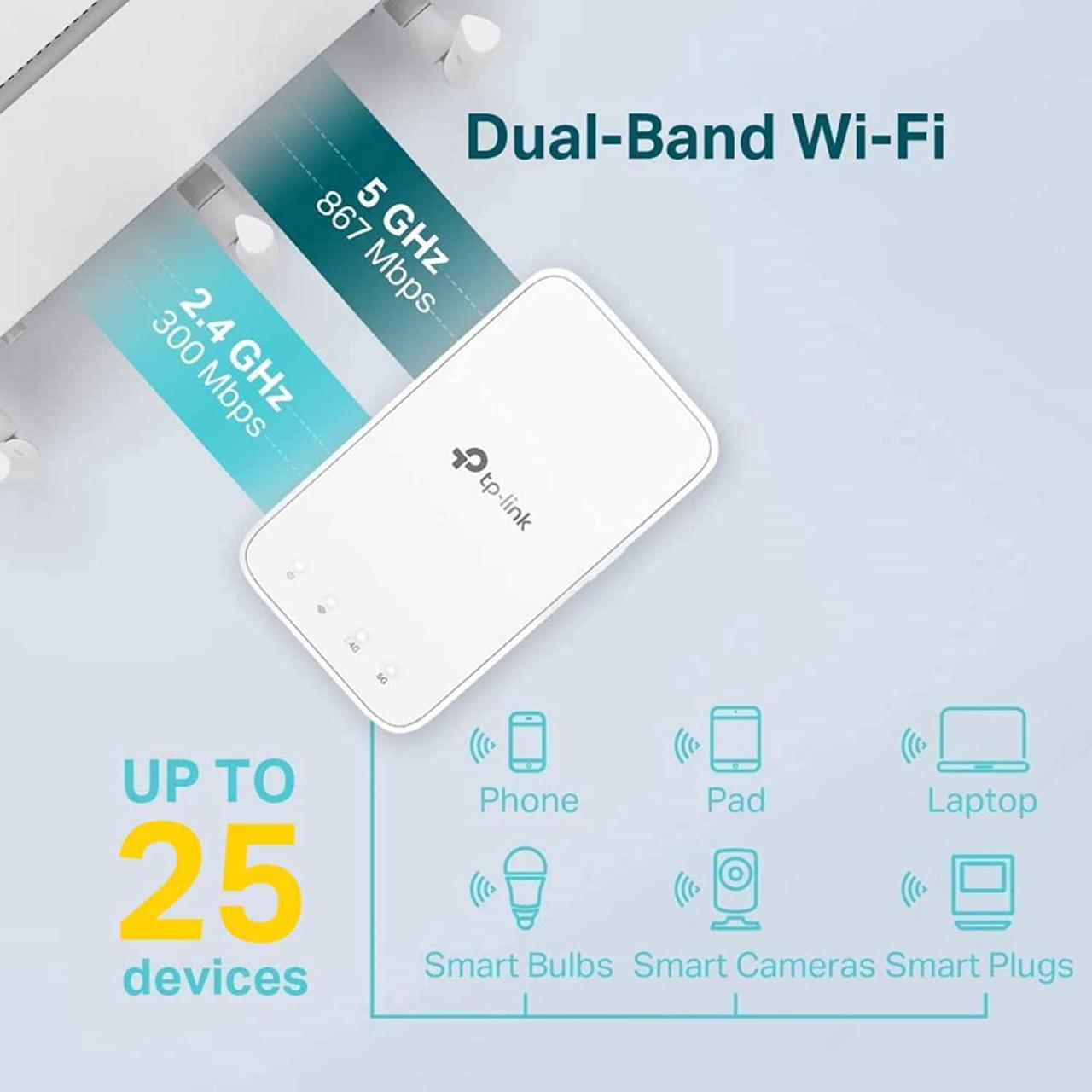 Alt view image 3 of 7 - TP-Link AC1200 WiFi Extender (RE300), Covers Up to 1500 Sq.ft and 25 Devices, Up to 1200Mbps, Supports OneMesh, Dual Band Internet Repeater, Range Booster