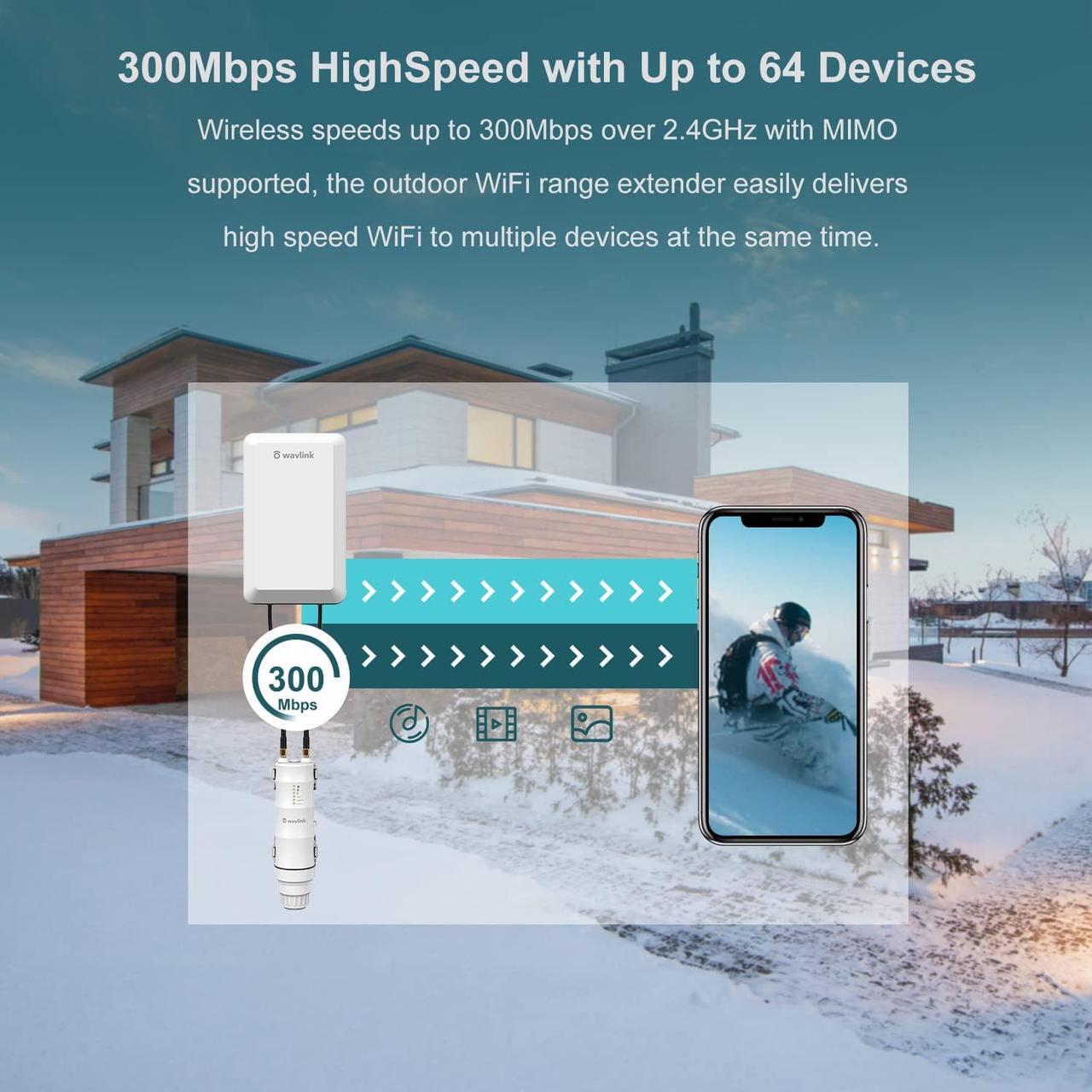 Alt view image 5 of 7 - WAVLINK Outdoor Weatherproof WiFi Range Extender,N300 Long Range Wireless WiFi AP/Router/Repeater/WISP Mode with POE,Internet Signal Booster Amplifier, Point to Point WiFi Bridge for Home