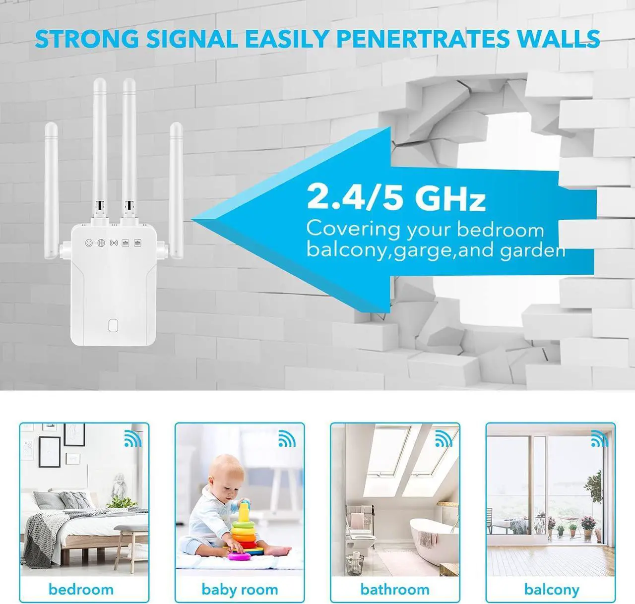 Alt view image 3 of 7 - WiFi Range Extender Signal Booster - 1200Mbps WiFi Extender Covers up to 9800sq.ft, 2.4G/5G WiFi Booster and Signal Amplifier, Wireless Internet Booster for Home, 1-Tap Quick Setup
