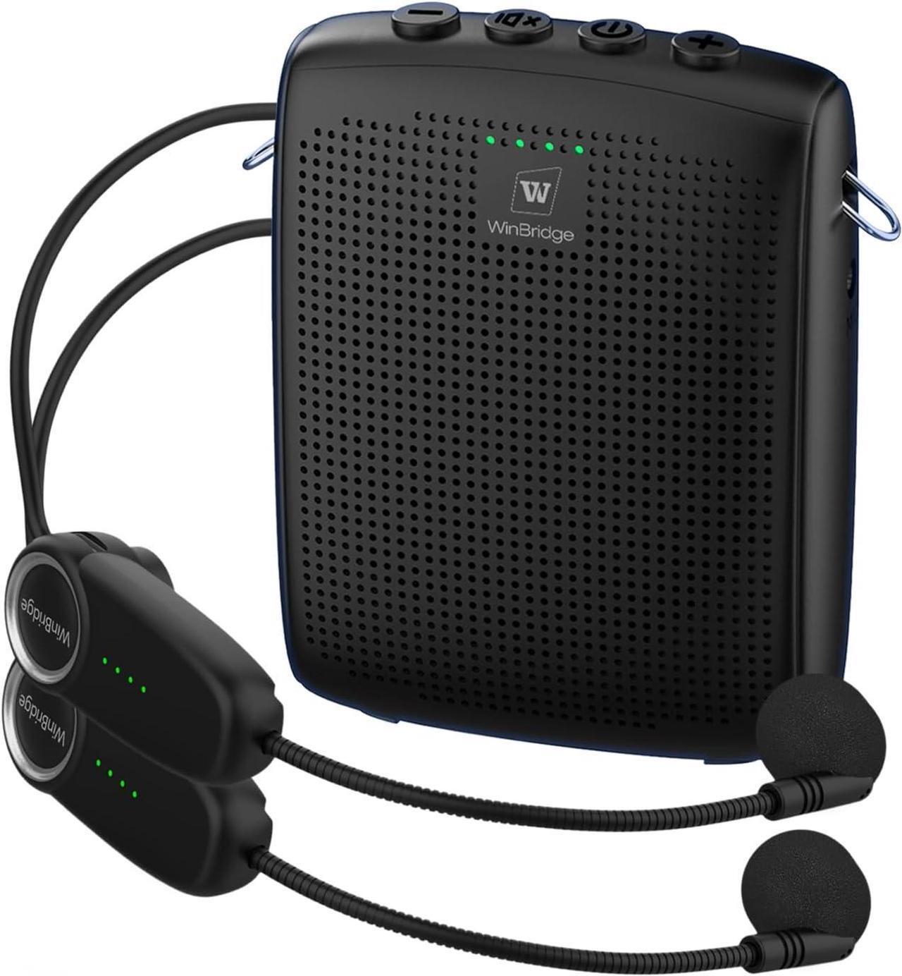 Main image of W WINBRIDGE Mini Wireless Voice Amplifier with Two Bluetooth Microphones,Portable Megaphone Speaker Rechargeable PA System,15W 2600mAh Rechargeable Small Speaker with Headset Mic for Teachers