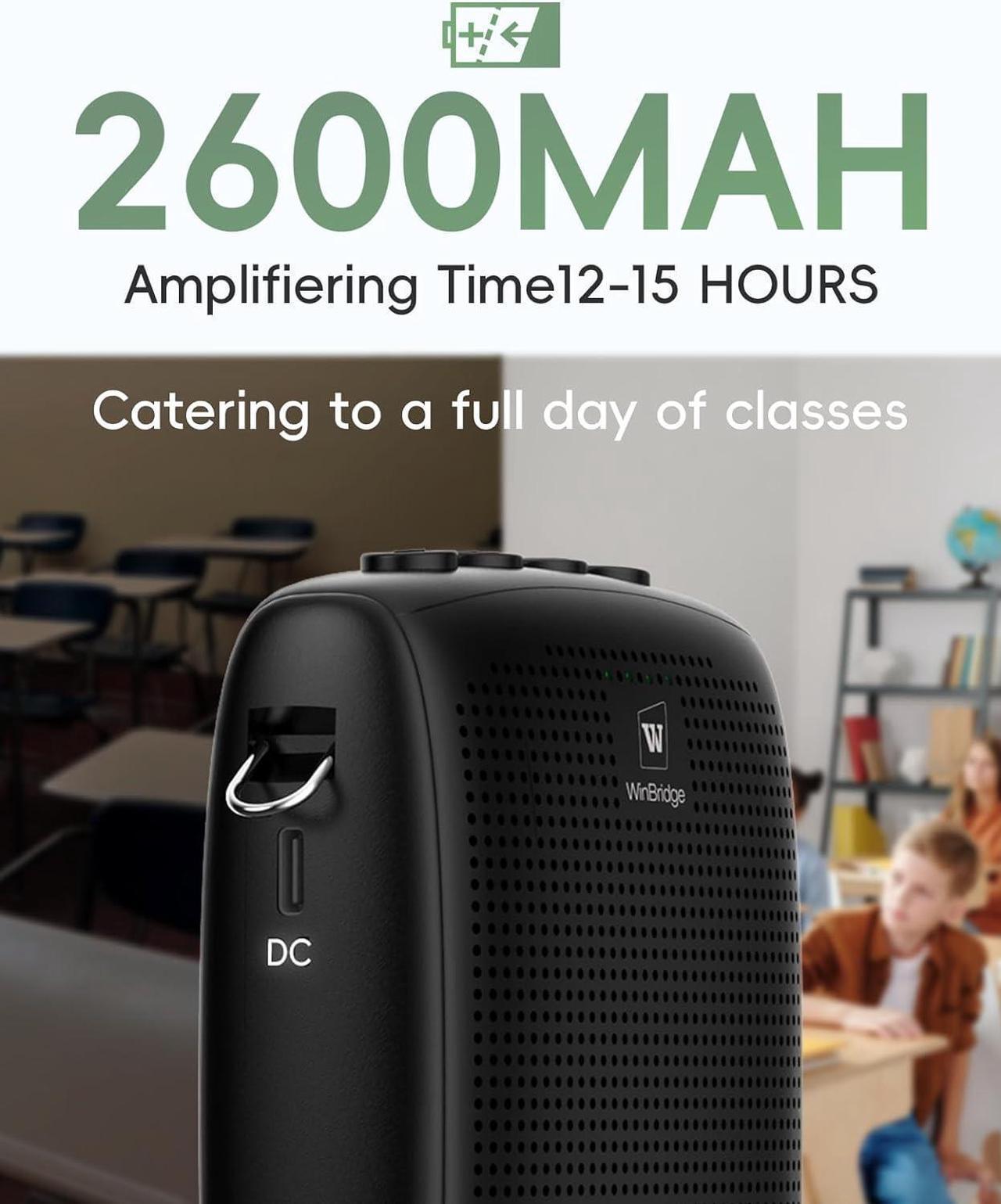 Alt view image 7 of 7 - W WINBRIDGE Mini Wireless Voice Amplifier with Two Bluetooth Microphones,Portable Megaphone Speaker Rechargeable PA System,15W 2600mAh Rechargeable Small Speaker with Headset Mic for Teachers