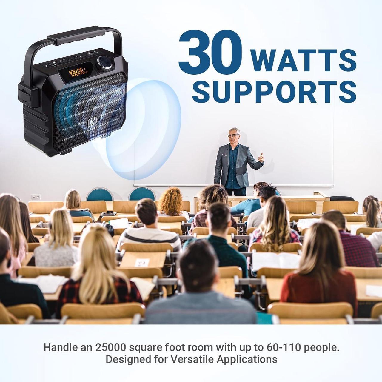 Alt view image 2 of 7 - W WINBRIDGE Wireless Voice Amplifier for Teachers, 30W Portable PA System with UHF Headset Microphone & Bluetooth Speaker, for Classroom, Fitness Instructors, Public Speaking, TWS, FM, Recording, H5