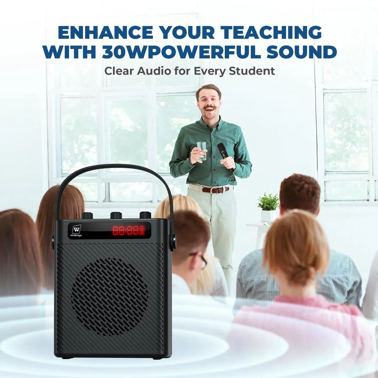 Alt view image 2 of 7 - W WINBRIDGE Voice Amplifier with Wireless Microphone & Speaker - Portable Mini Bluetooth PA System with Handheld Mic, 30W Ultra-Light Rechargeable Megaphone for Teachers, Speech & Events - S93 Pro